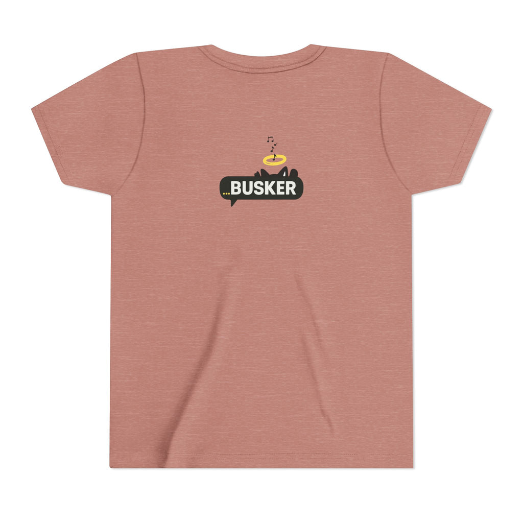 Busker Youth Short Sleeve Tee, Fun Summer Tee, Music Lover Gift, Kids Graphic T-Shirt, Festival Outfit, Creative Gift Idea