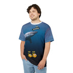 Ocean-Inspired Unisex Cut & Sew Tee, Unique Shark Design, Beachwear, Fun Gift for Ocean Lovers, Playful and Comfortable Clothing