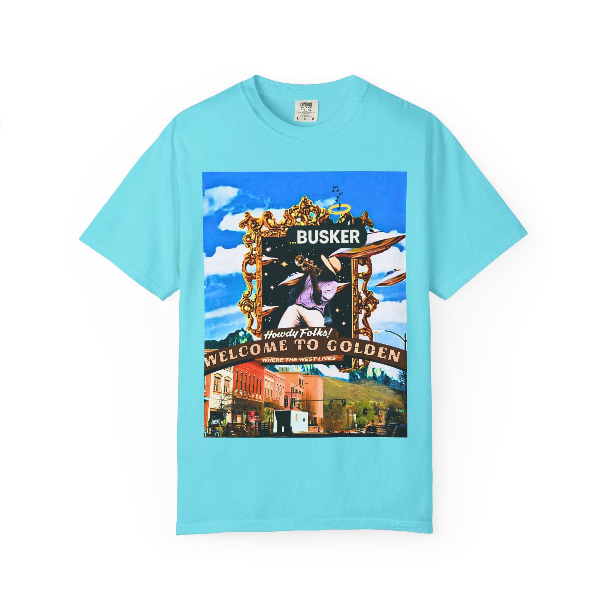 "Welcome to Golden" Exclusive Busker Unisex Garment-Dyed T-shirt, Music Lover Gift, Vintage Style Tee, Festival Wear, Casual Outfit