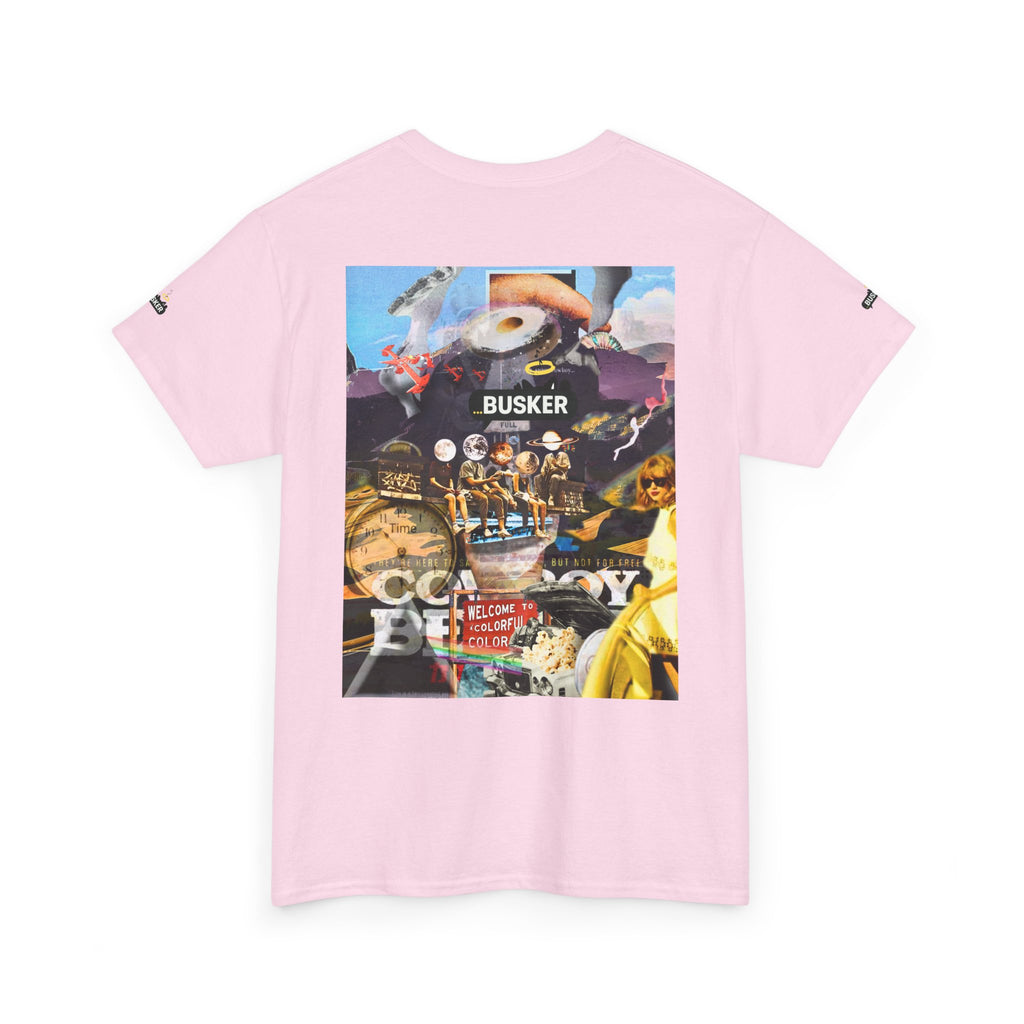 Busker Collage Graphic Tee — Vintage Music Poster Streetwear