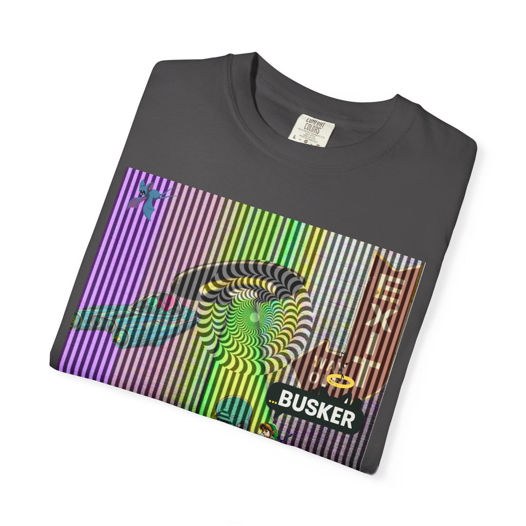 Psychedelic Busker T-Shirt, Unisex Graphic Tee, Music Lover Gift, Festival Wear, Casual Streetwear, Colorful Arttee