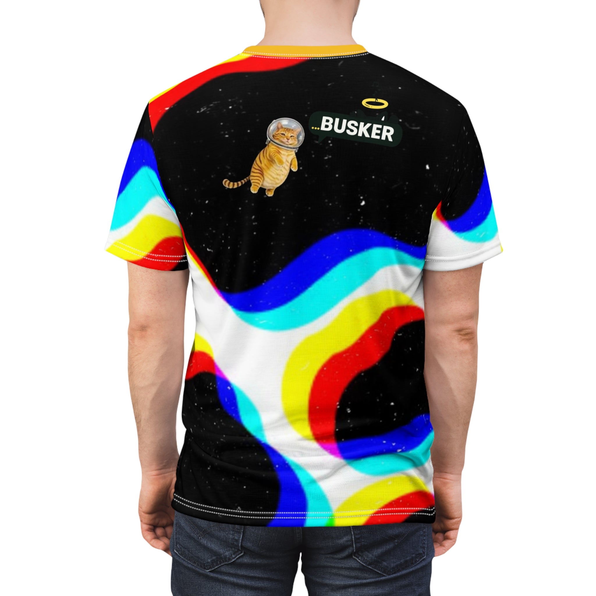 Cosmic Cat Unisex Tee, Bold Graphic T-Shirt for Astronaut Lovers, Fun Gift for Space Enthusiasts, Festival Wear, Statement Fashion