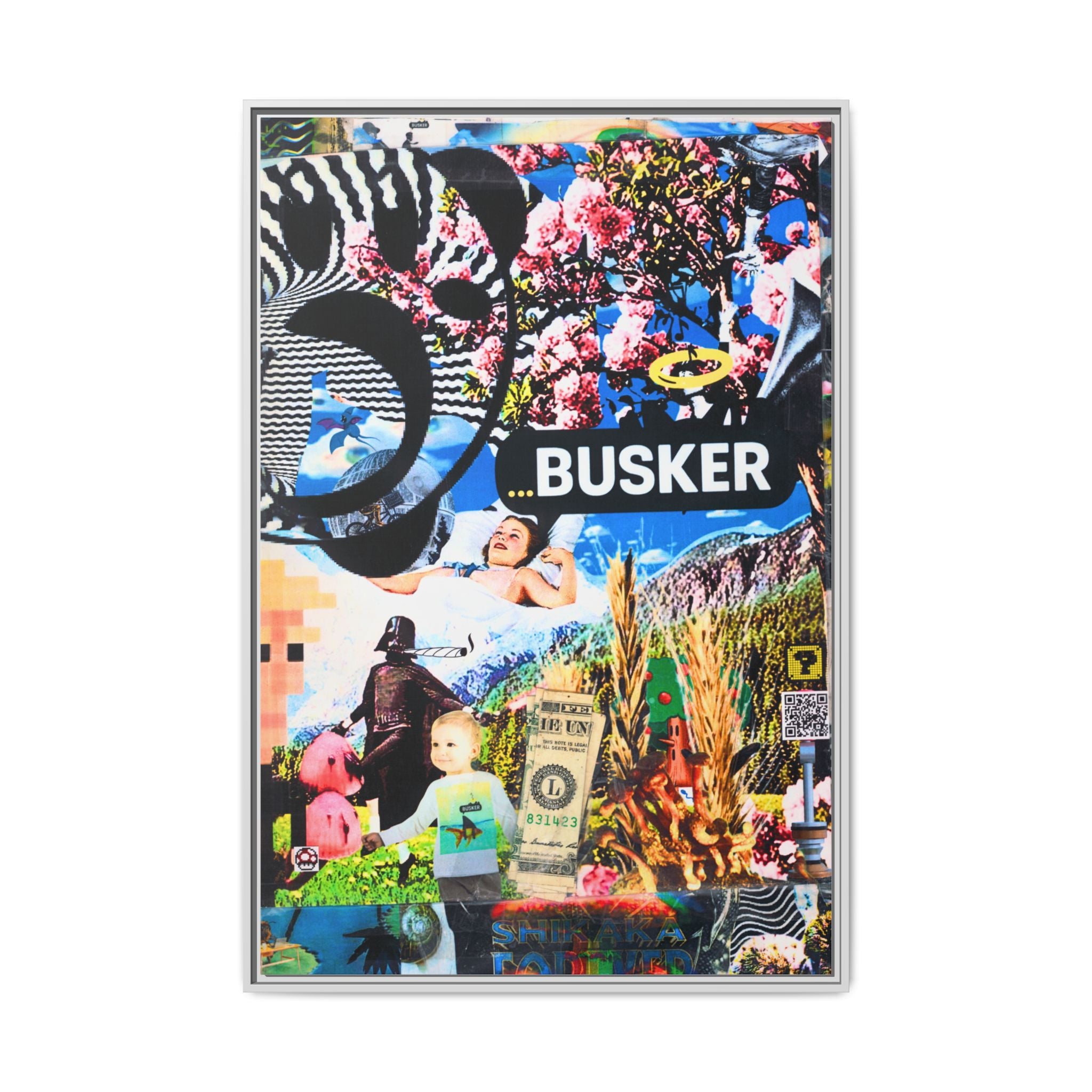 Busker Collage Matte Canvas Print — Framed Multi‑Color Wall Art