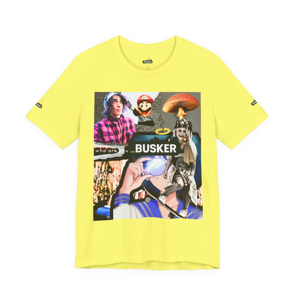Busker Vibe Unisex Tee - Music & Art Collage Design