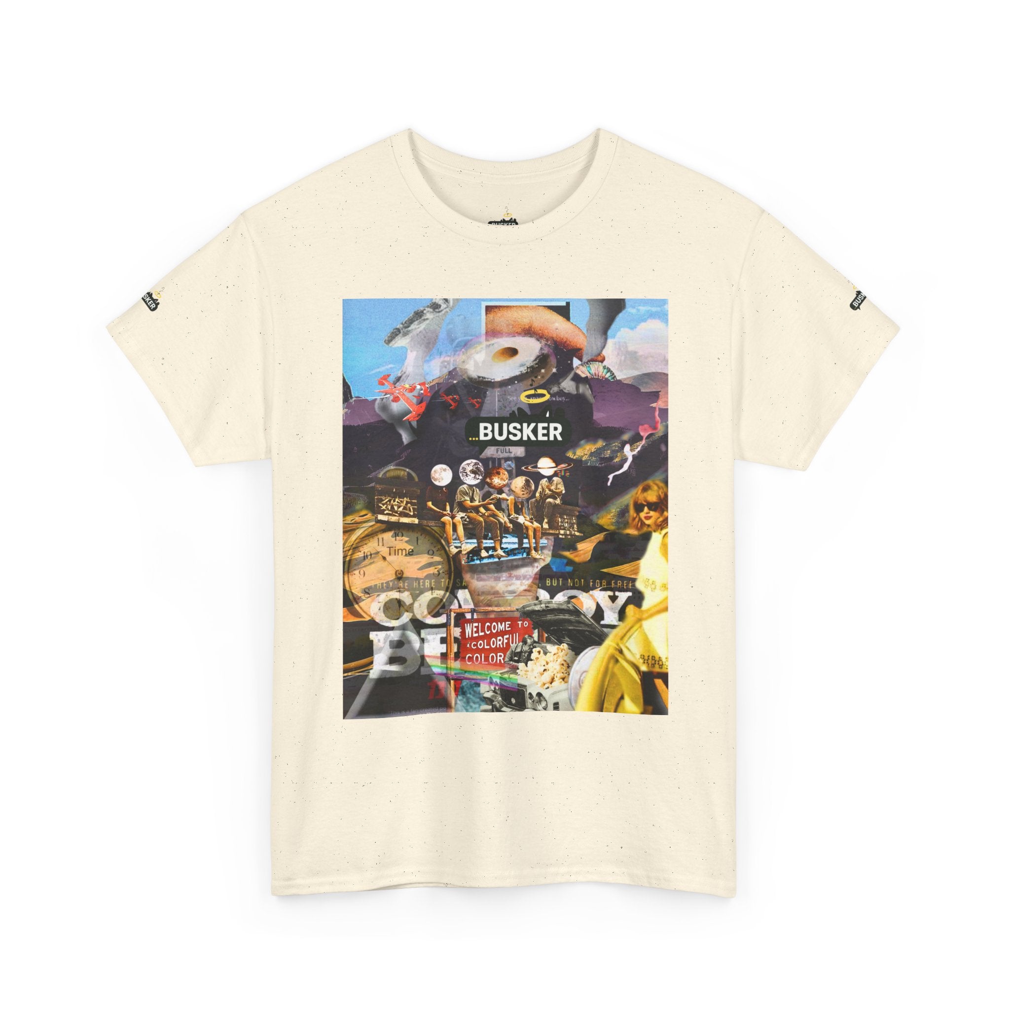Busker Collage Graphic Tee — Vintage Music Poster Streetwear