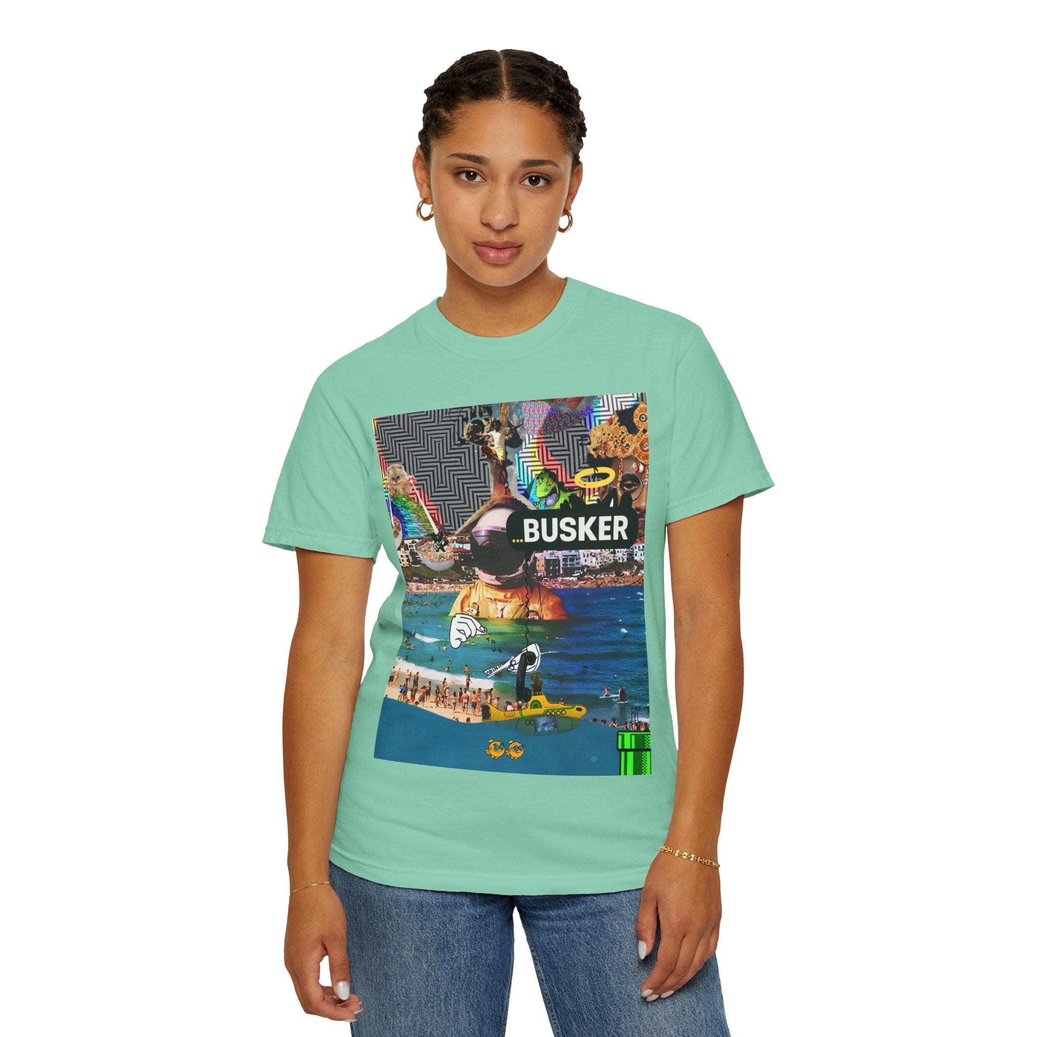 Vibrant Busker T-Shirt, Unisex Graphic Tee, Street Art Inspired Apparel, Casual Wear, Summer Festival Clothing