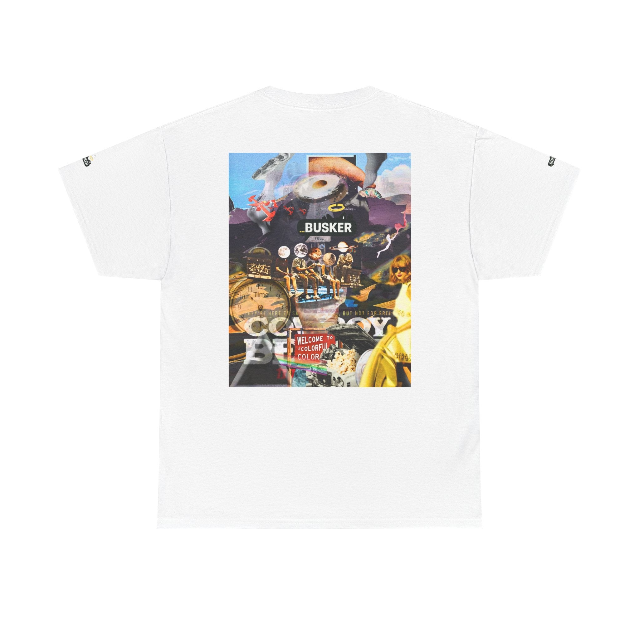 Busker Collage Graphic Tee — Vintage Music Poster Streetwear