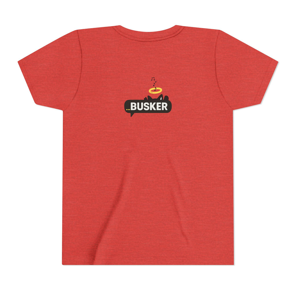 Busker Youth Short Sleeve Tee, Fun Summer Tee, Music Lover Gift, Kids Graphic T-Shirt, Festival Outfit, Creative Gift Idea