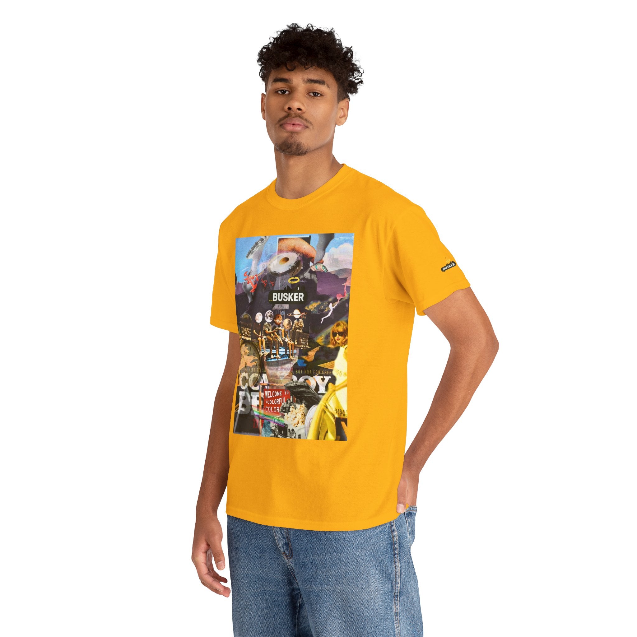 Busker Collage Graphic Tee — Vintage Music Poster Streetwear