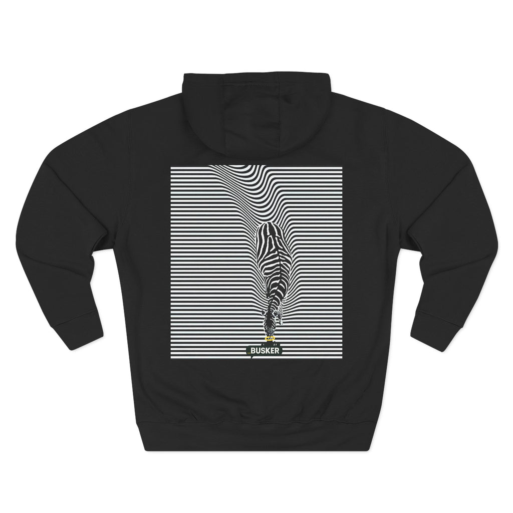 Busker Three-Panel Fleece Hoodie, Striped Design, Unisex Fashion Hoodie, Cozy Gift for Music Lovers, Street Performer Style