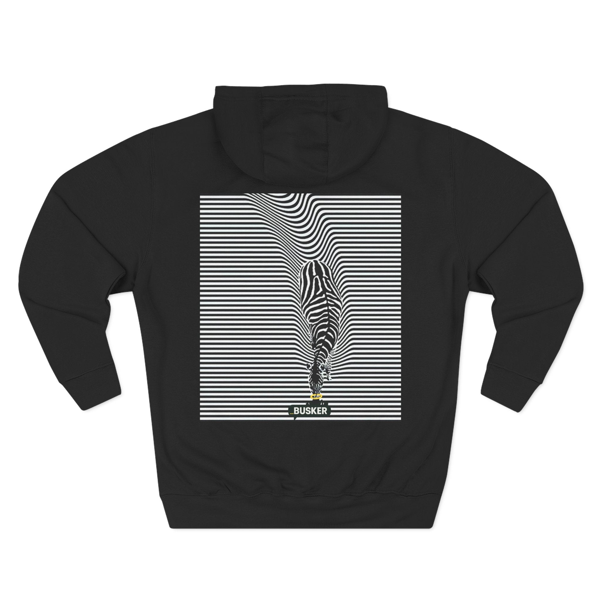 Busker Three-Panel Fleece Hoodie, Striped Design, Unisex Fashion Hoodie, Cozy Gift for Music Lovers, Street Performer Style