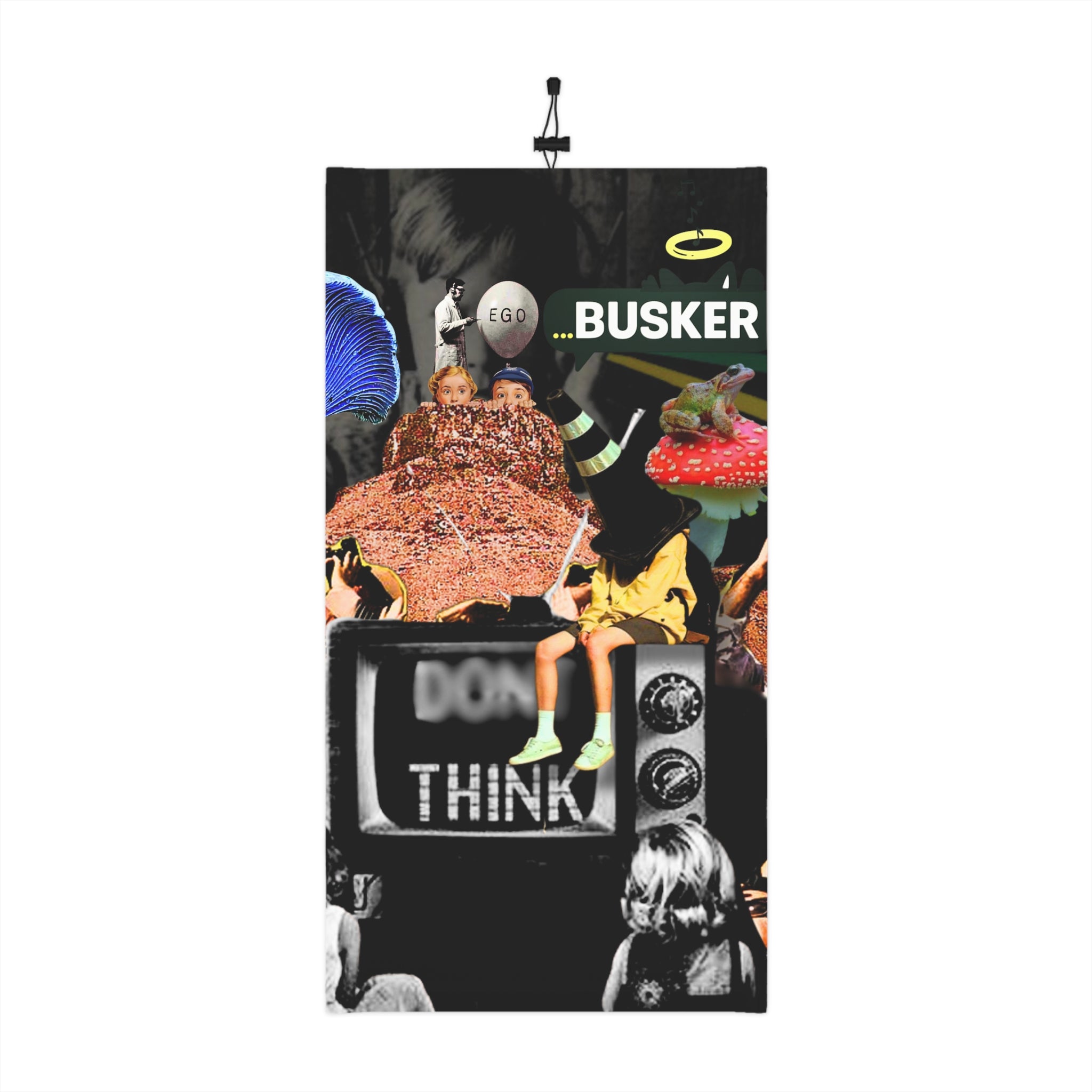 Unique Winter Neck Gaiter with Drawstring - Vibrant Collage Design