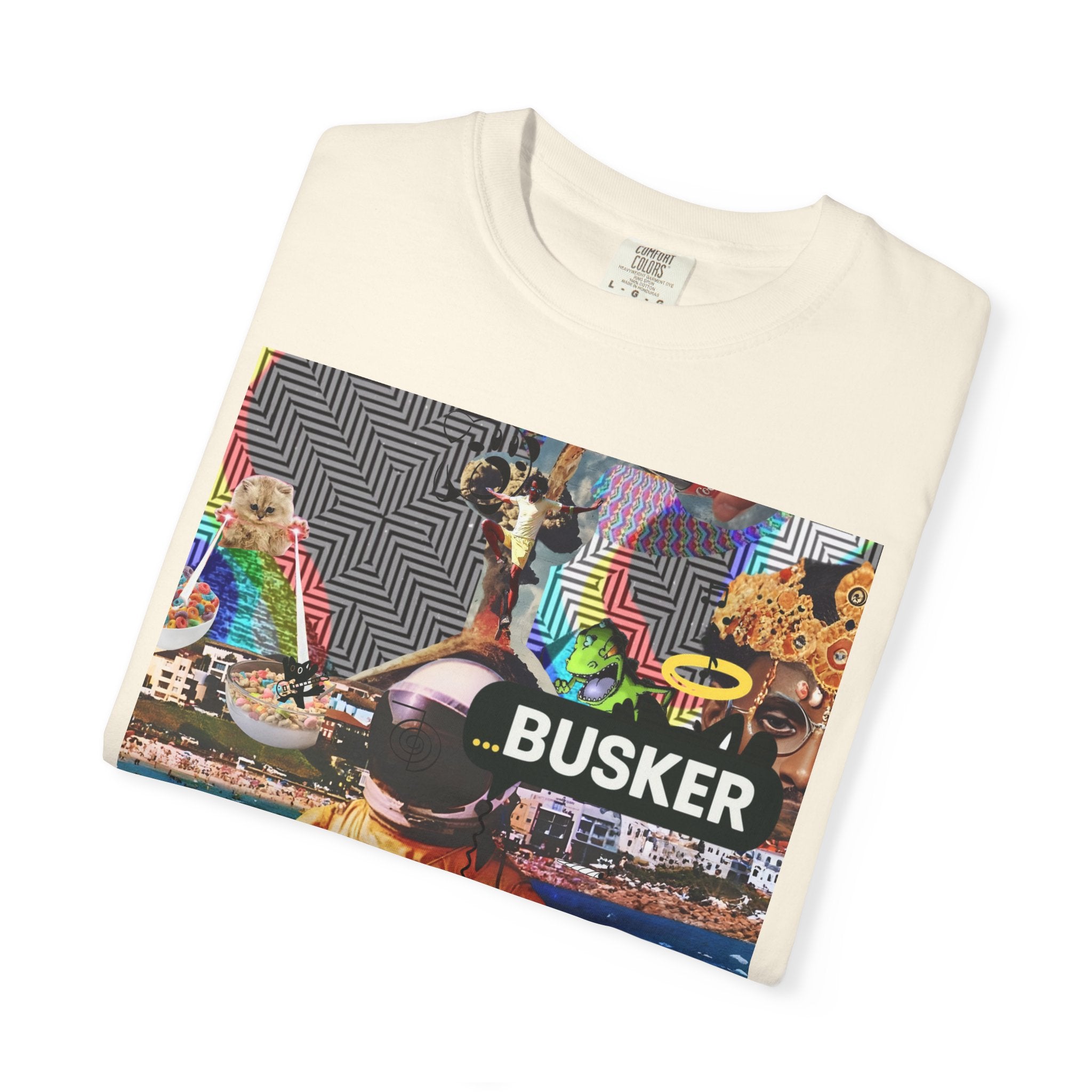 Vibrant Busker T-Shirt, Unisex Graphic Tee, Street Art Inspired Apparel, Casual Wear, Summer Festival Clothing