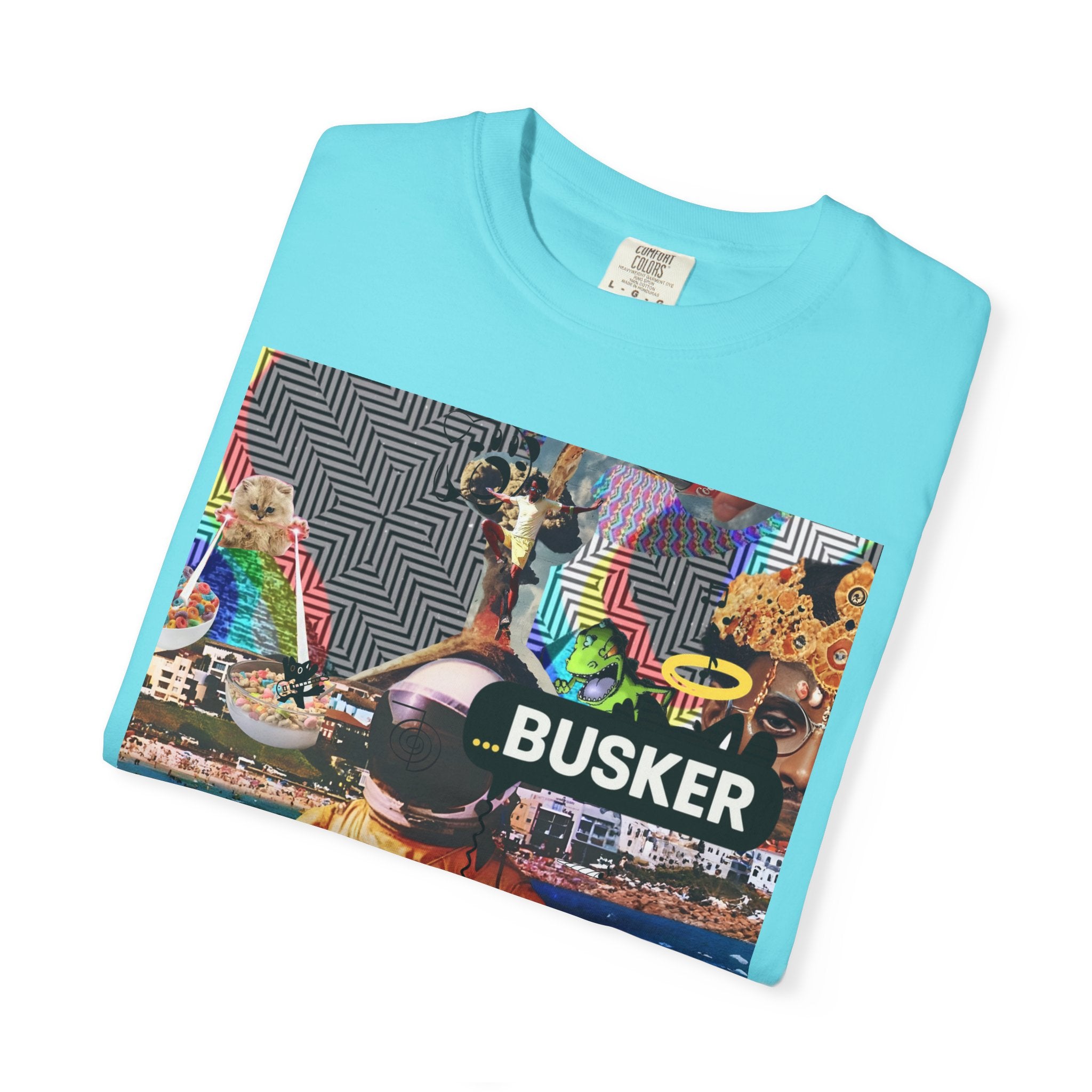 Vibrant Busker T-Shirt, Unisex Graphic Tee, Street Art Inspired Apparel, Casual Wear, Summer Festival Clothing
