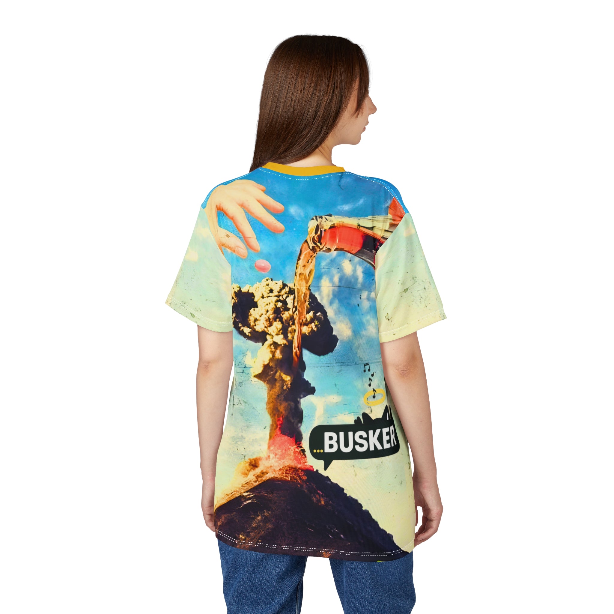 Unique Graphic Tee, Fun AOP T-Shirt, Youthful Streetwear, Urban Casual Wear, Perfect for Festivals, Summer Vibe Shirt