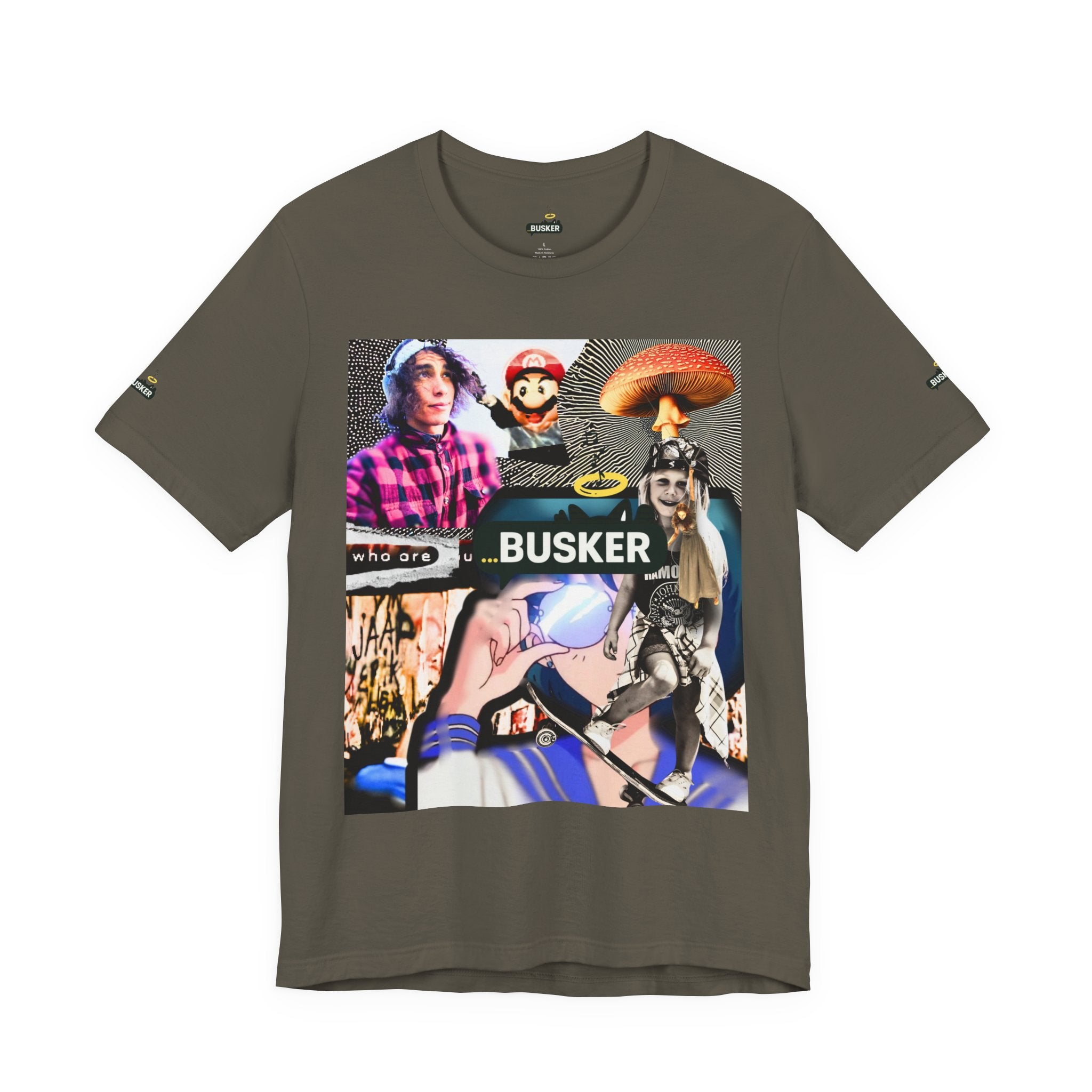 Busker Vibe Unisex Tee - Music & Art Collage Design