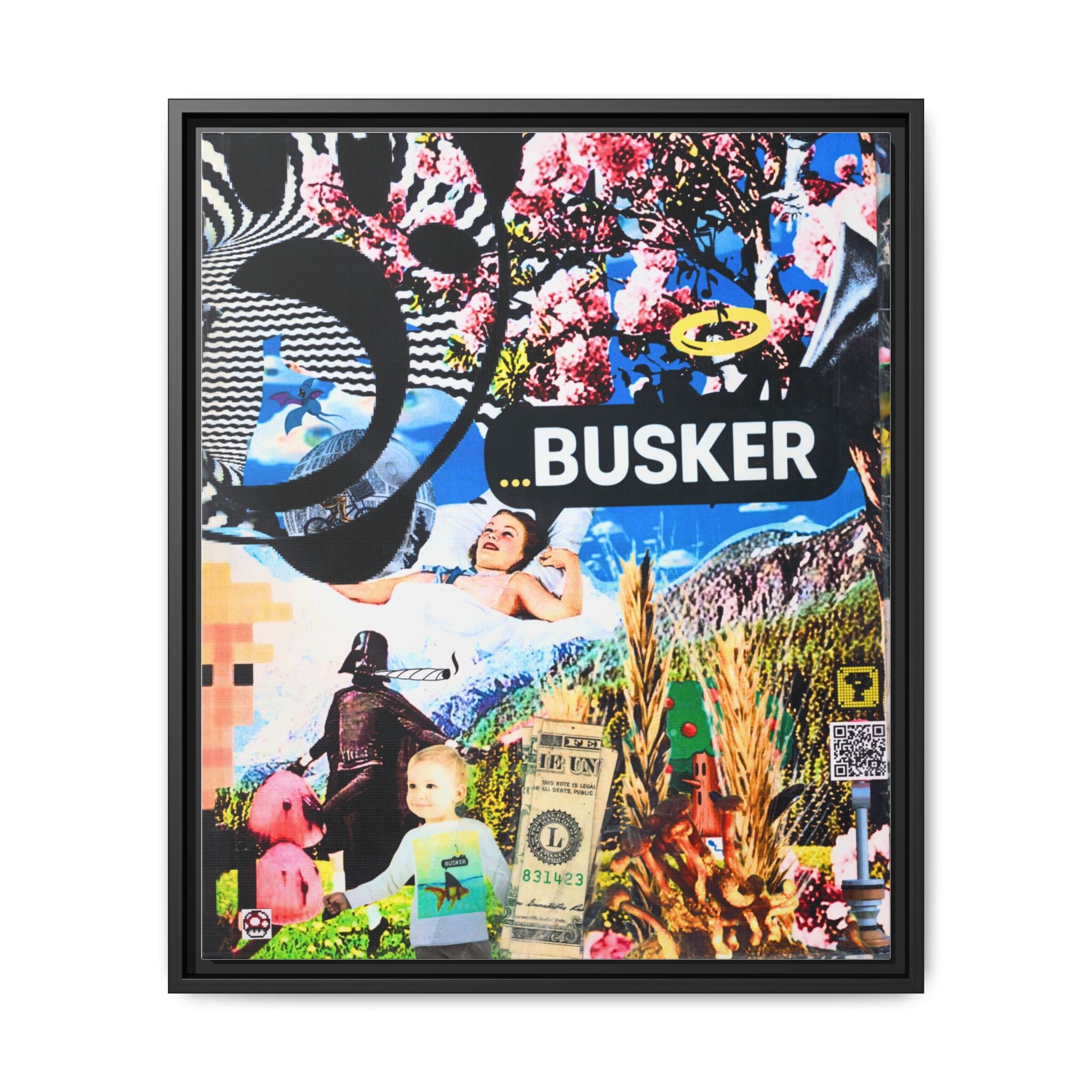 Busker Collage Matte Canvas Print — Framed Multi‑Color Wall Art
