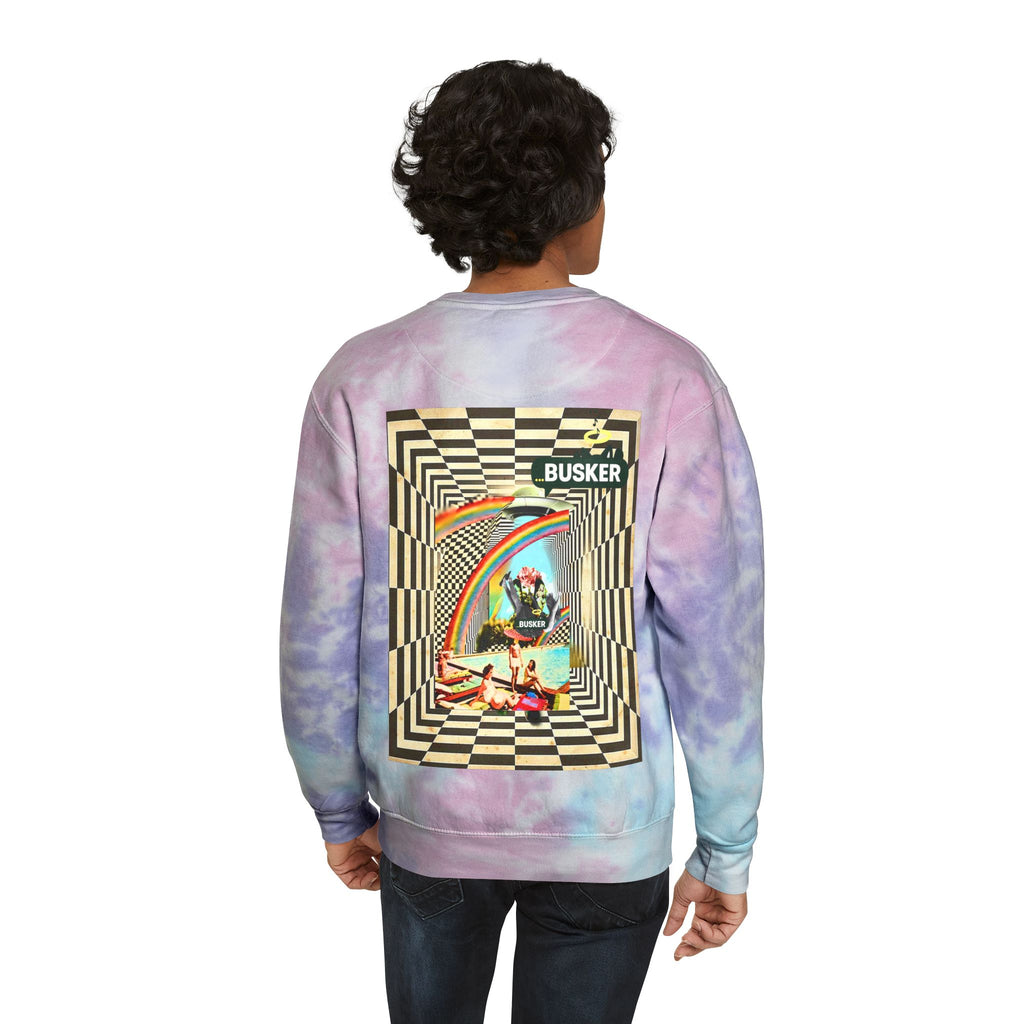 Retro Tie-Dye Sweatshirt with Rainbow Busker Design