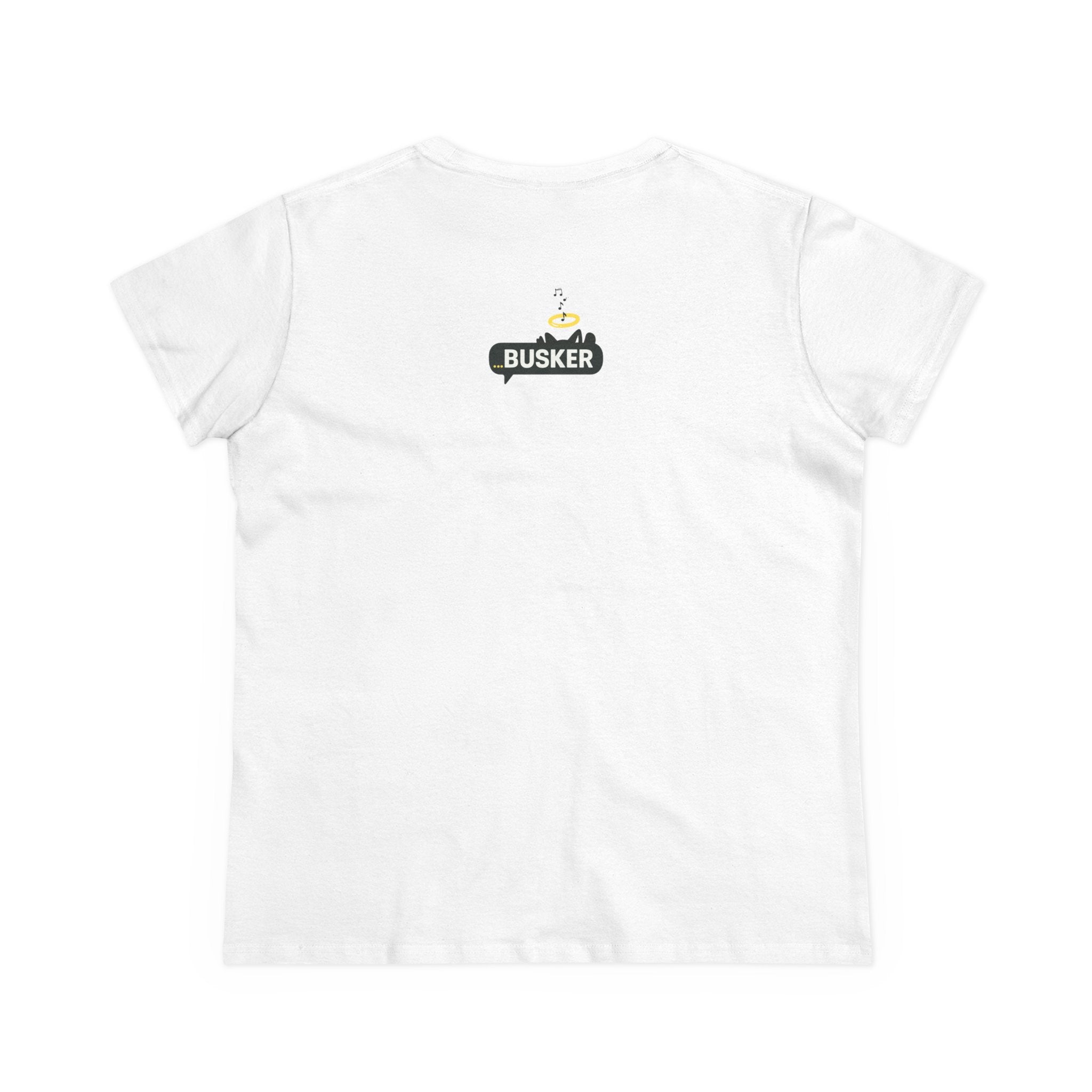 Dinosaur Busker Tee - Fun Women's Cotton T-Shirt, Casual Wear, Gift for Music Lovers, Dinosaur Design, Summer Essential