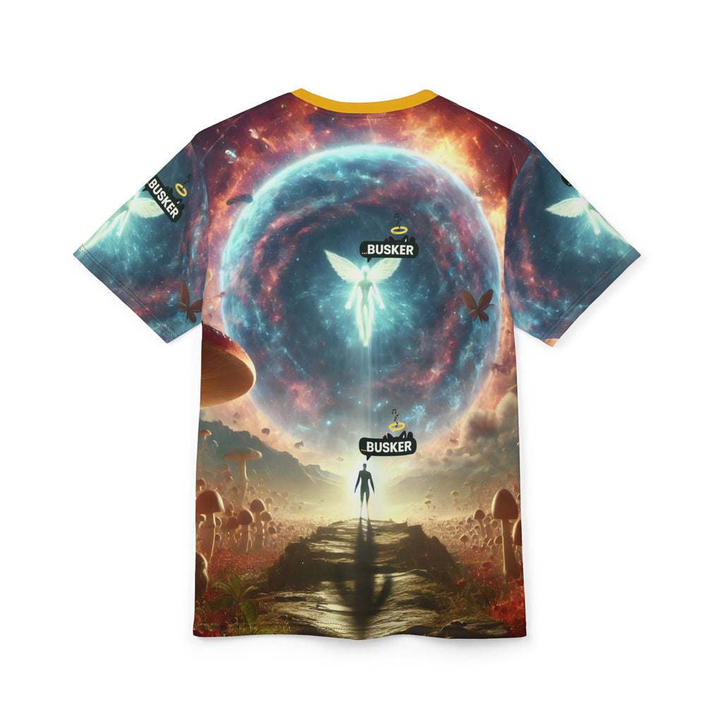 Cosmic Adventure Unisex Tee, Fantasy T-Shirt, Artistic AOP Shirt, Gift for Dreamers, Unique Casual Wear, Festival Clothing