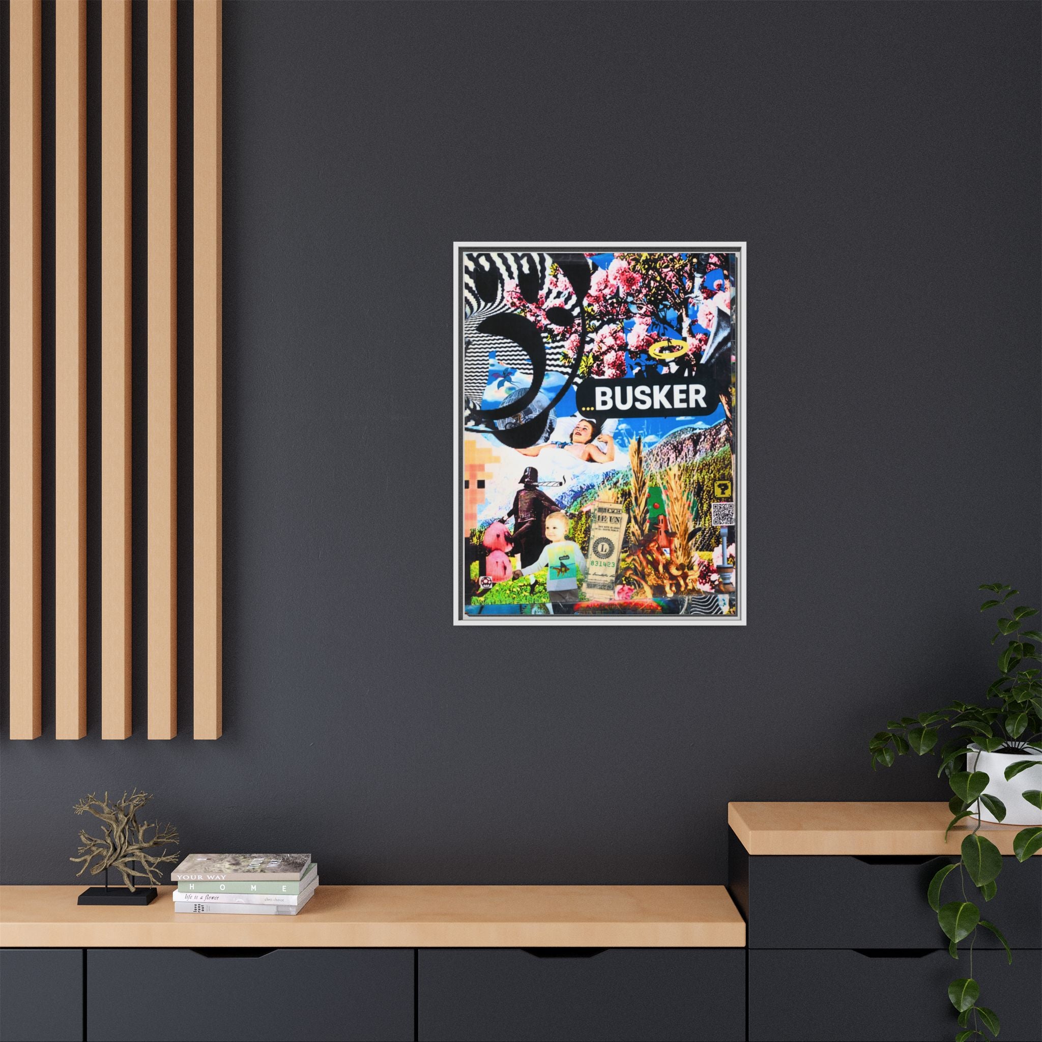 Busker Collage Matte Canvas Print — Framed Multi‑Color Wall Art