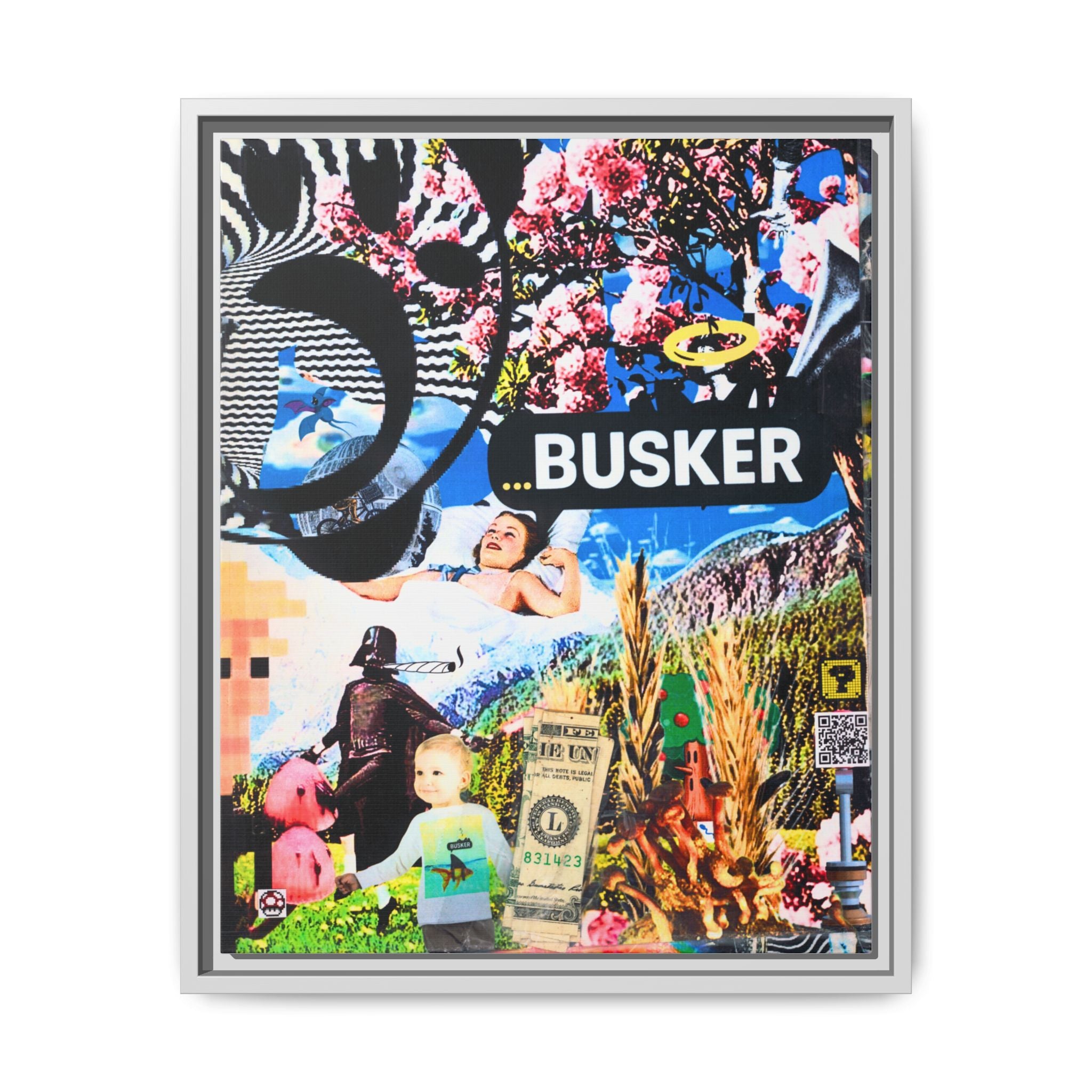 Busker Collage Matte Canvas Print — Framed Multi‑Color Wall Art