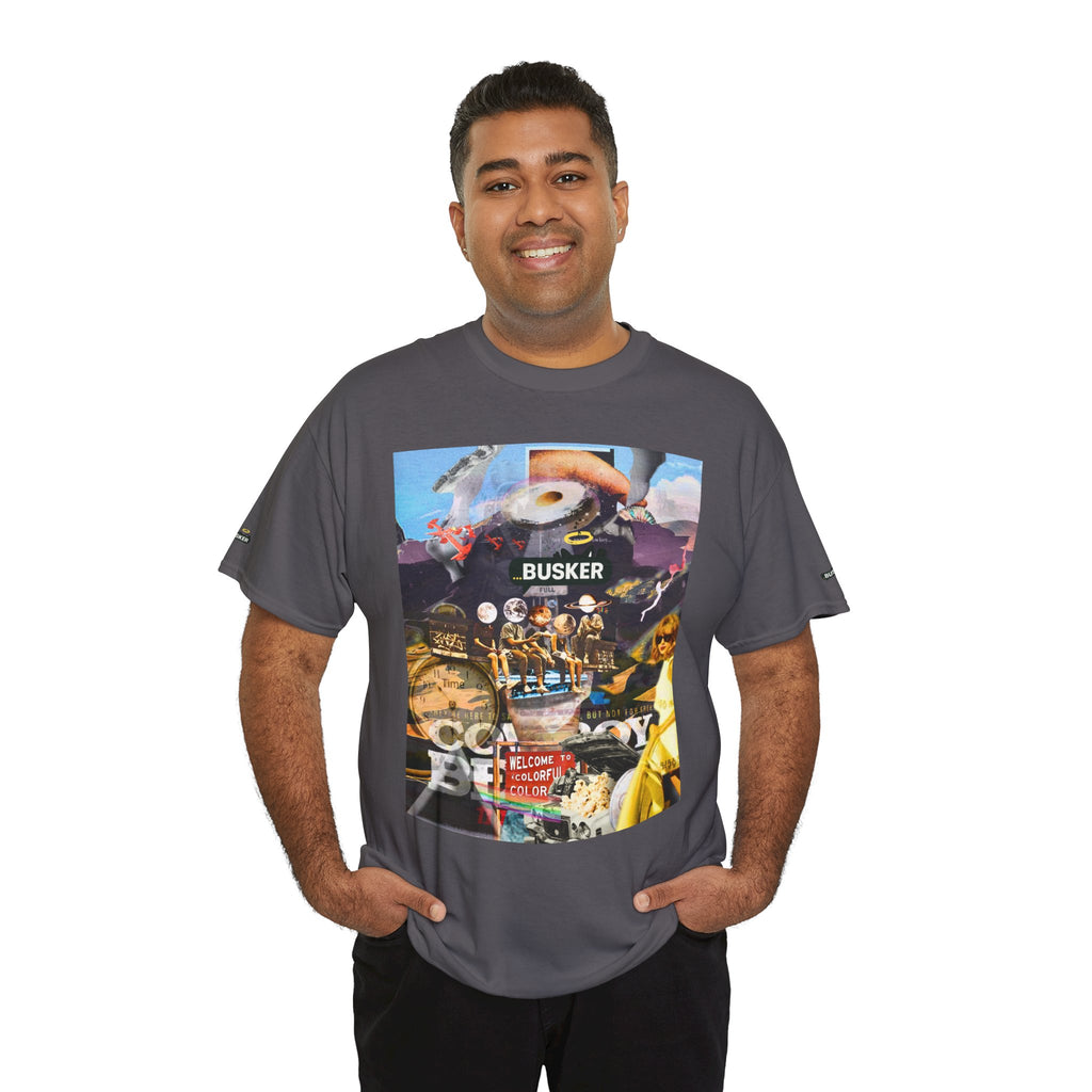 Busker Collage Graphic Tee — Vintage Music Poster Streetwear
