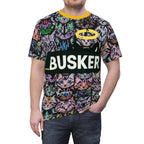 Colorful Cat-Themed Unisex Tee, Fun Graphic T-Shirt, Cat Lover Gift, Casual Wear, Unique AOP Design, Busker Inspired Apparel
