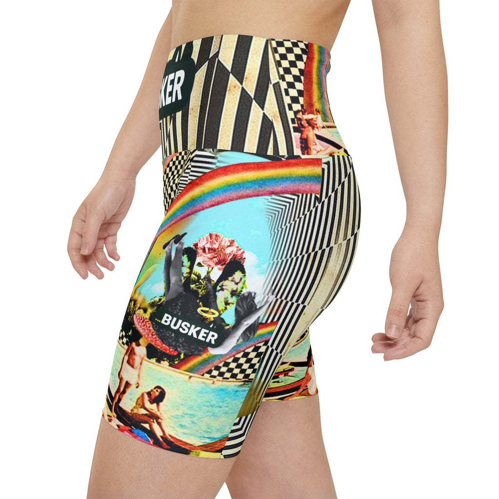 Vibrant Women's Workout Shorts - AOP with Retro Poolside Design
