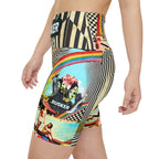Vibrant Women's Workout Shorts - AOP with Retro Poolside Design