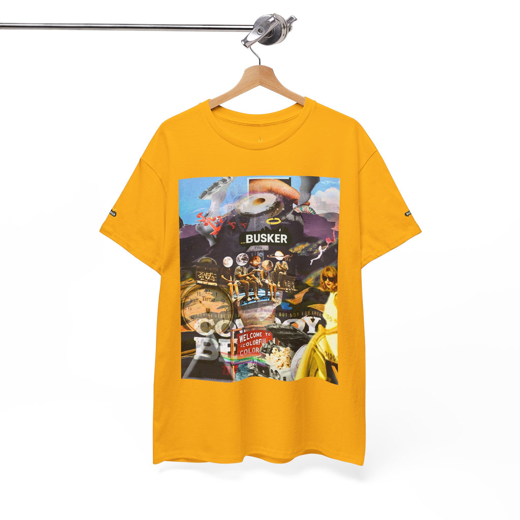 Busker Collage Graphic Tee — Vintage Music Poster Streetwear