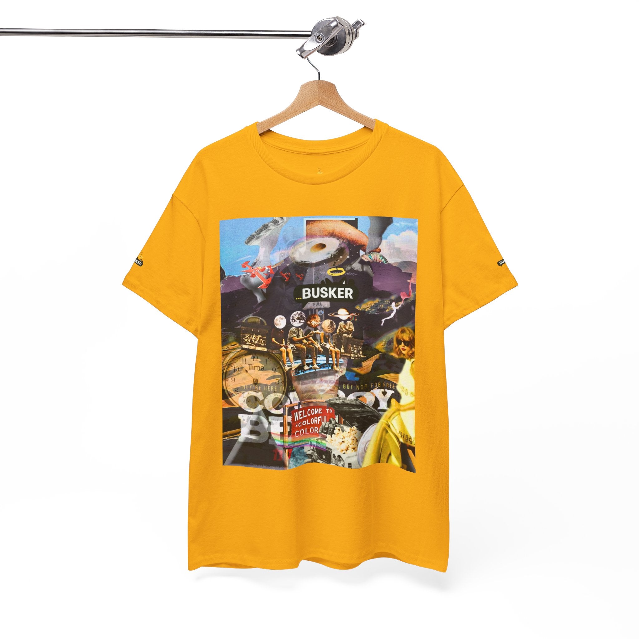 Busker Collage Graphic Tee — Vintage Music Poster Streetwear