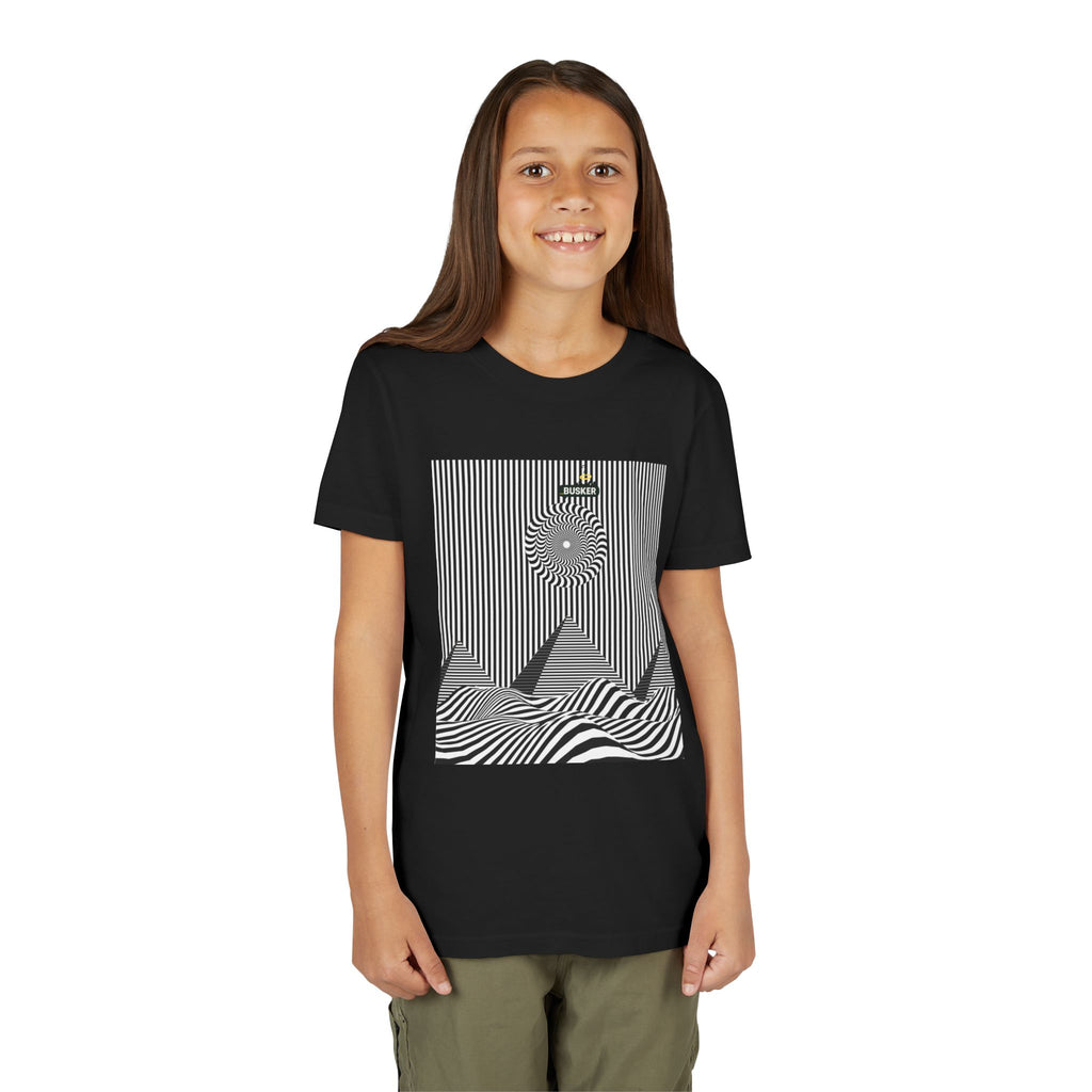 Stylish Youth Tee with Sunset Geometric Design, Summer Apparel, Kids Fashion, Gift for Birthdays, Fun Casual Wear, Graphic Tee