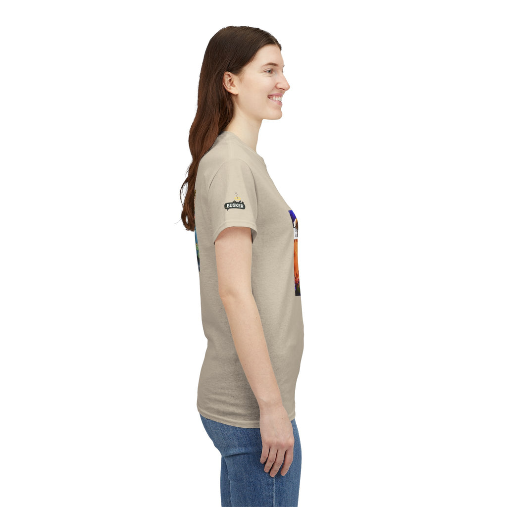 Artistic Unisex Heavy Cotton Tee - Vibrant Busker Design