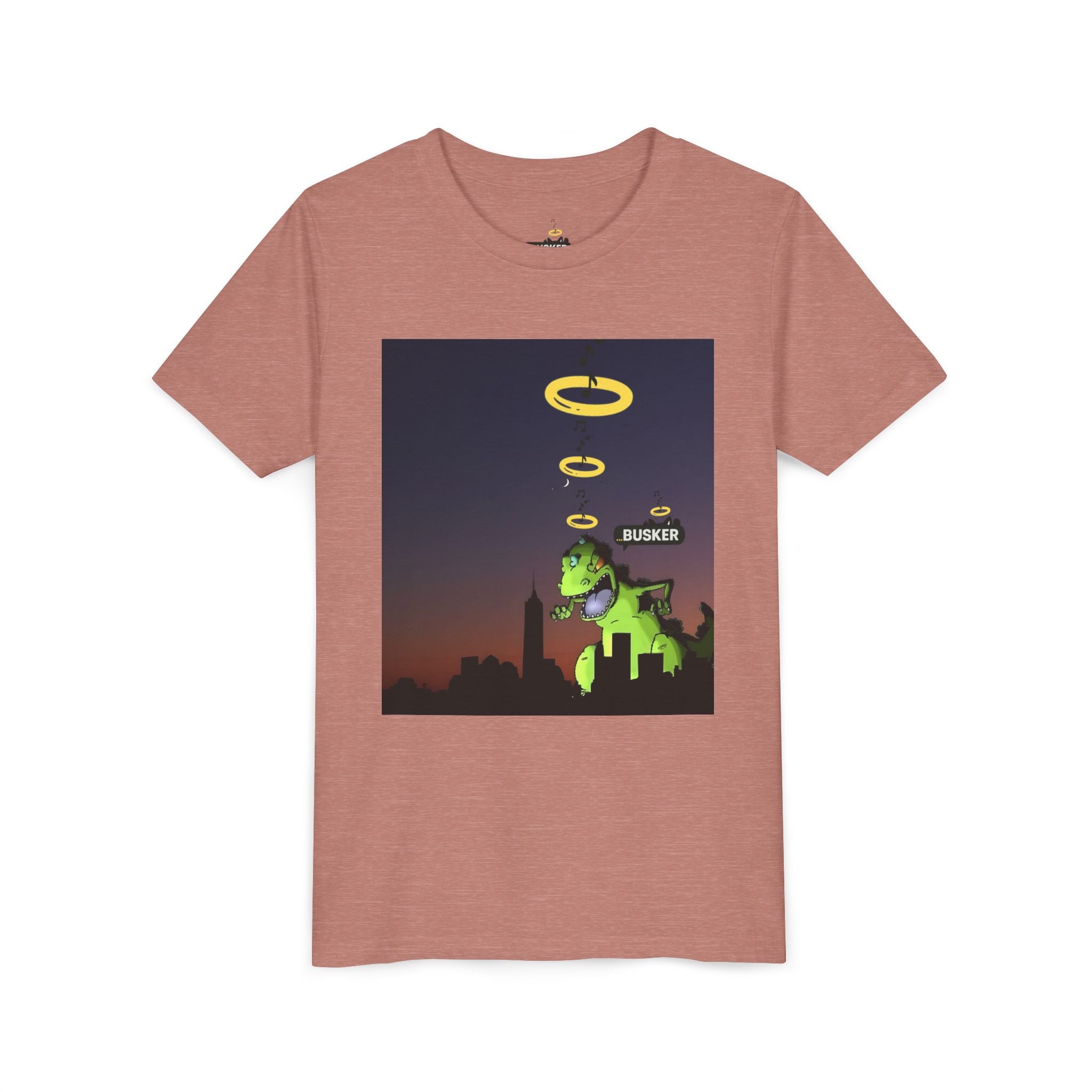 Youth Graphic Tee with Dinosaur Design, Fun Tee for Kids, Summer Style, Birthday Gift, Casual Wear, Playful Outfit, Busker Theme