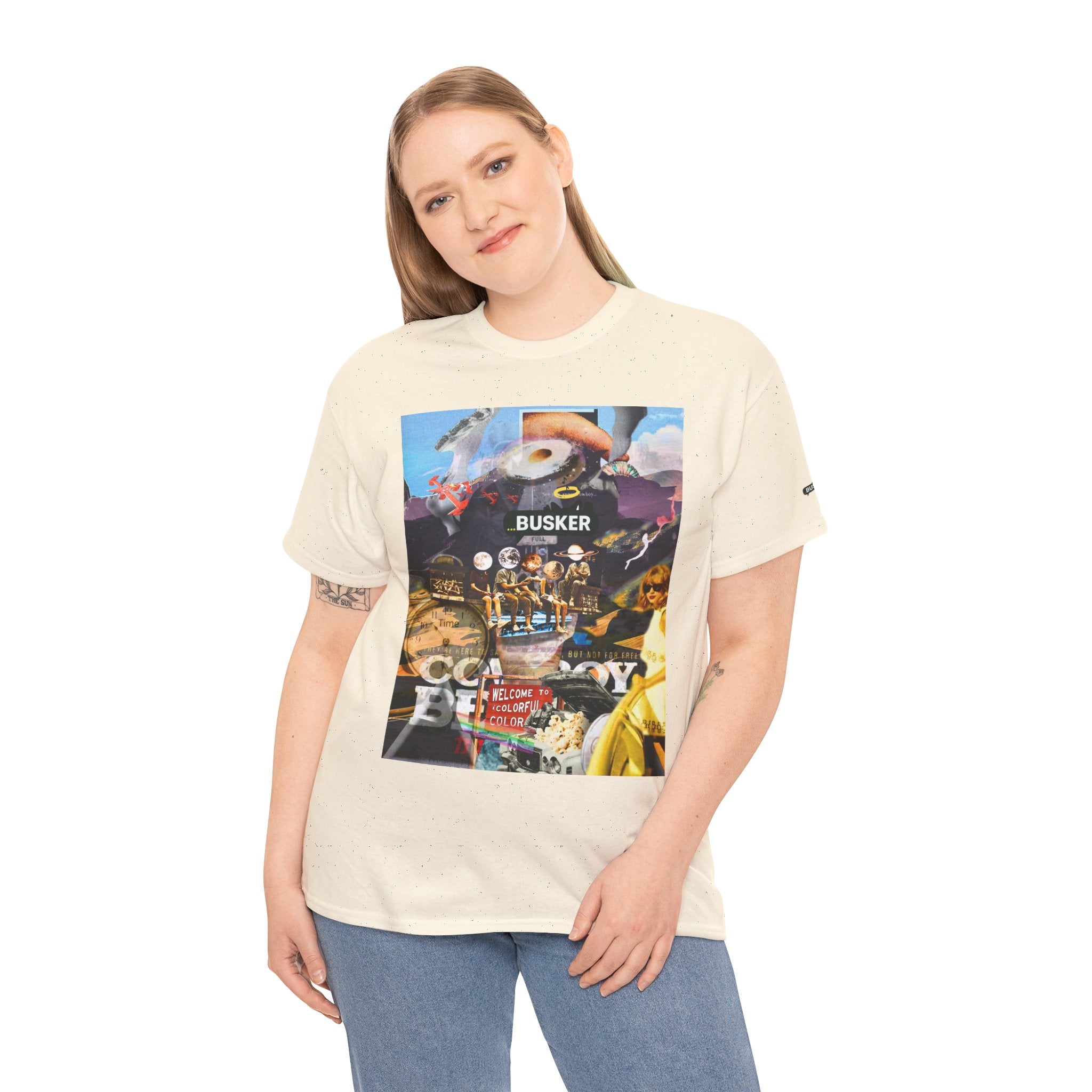 Busker Collage Graphic Tee — Vintage Music Poster Streetwear