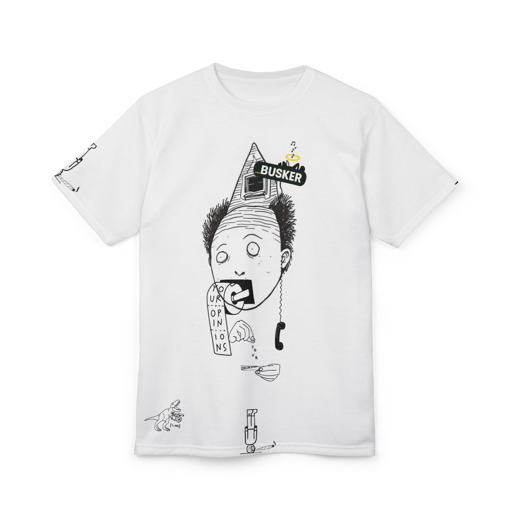 Whimsical Unisex Graphic Tee, Funny T-Shirt for Music Lovers, Unique Gift for Buskers, Street Performer Apparel, Quirky Art Shirt