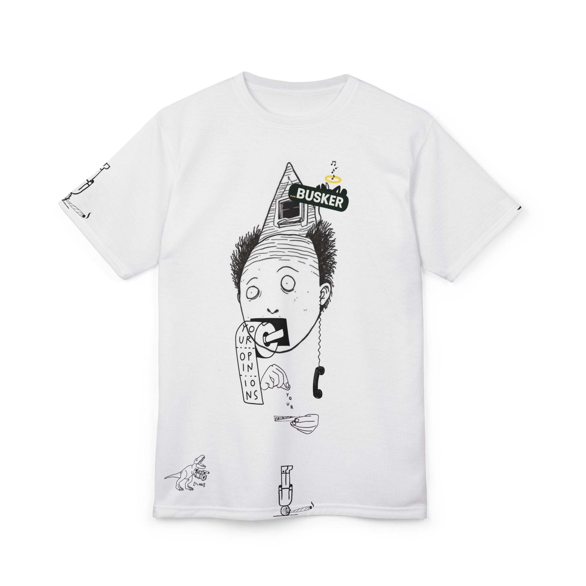 Whimsical Unisex Graphic Tee, Funny T-Shirt for Music Lovers, Unique Gift for Buskers, Street Performer Apparel, Quirky Art Shirt