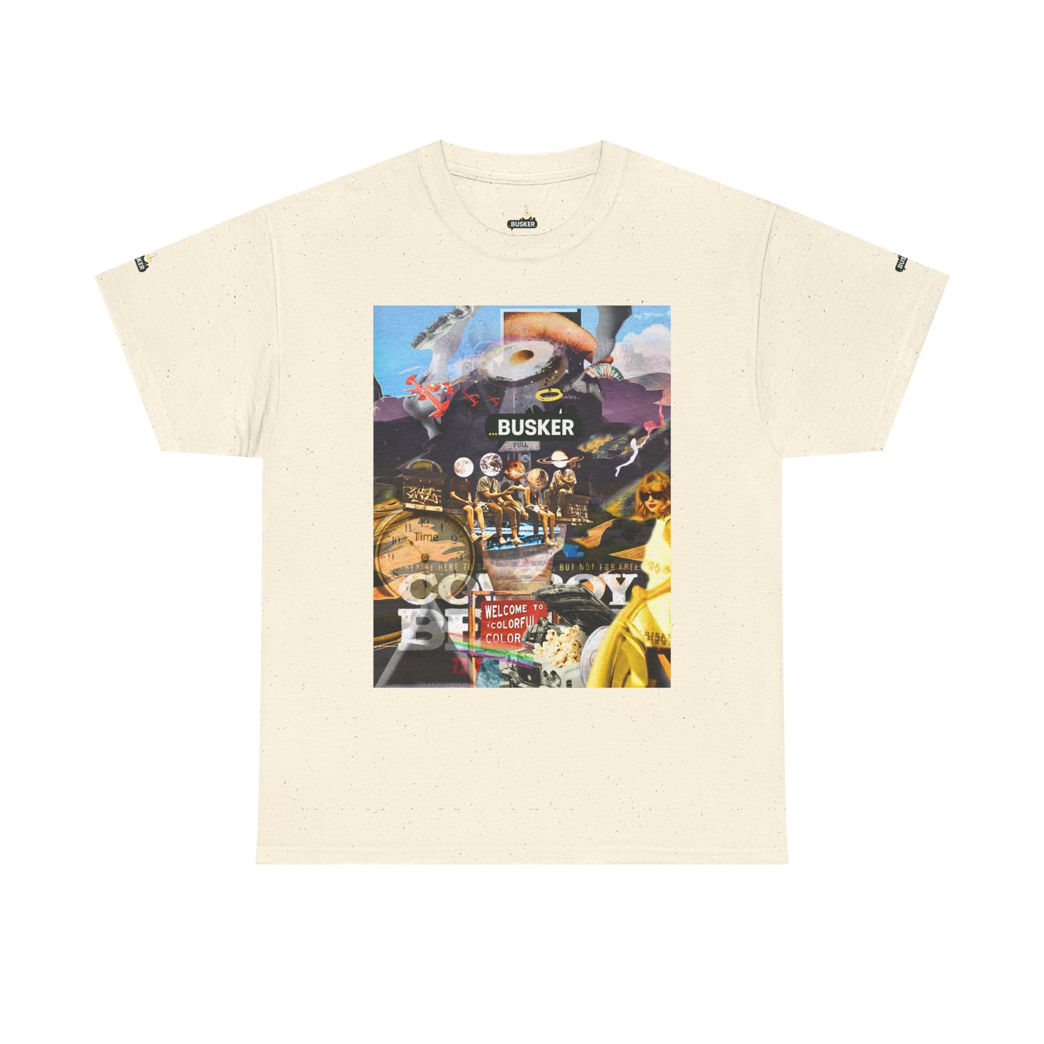 Busker Collage Graphic Tee — Vintage Music Poster Streetwear