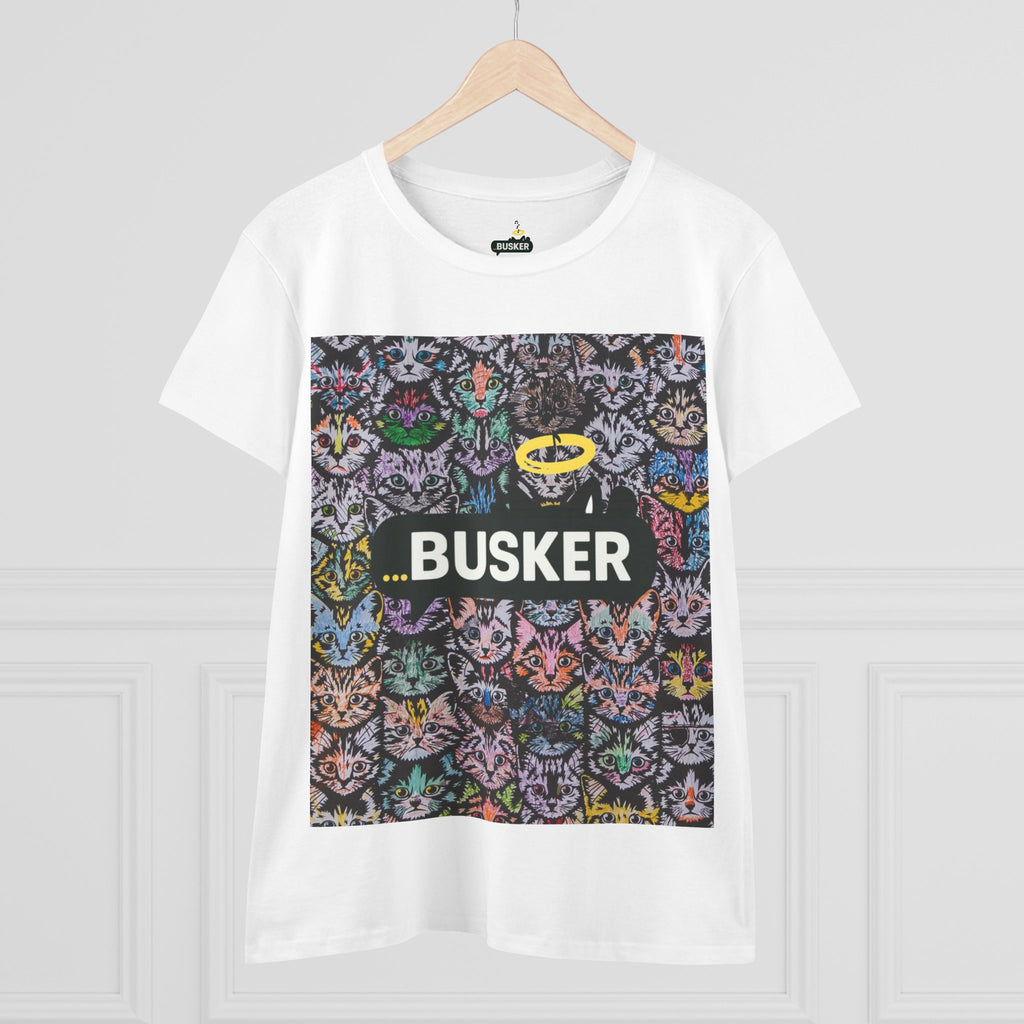 Colorful Cat Design Women's Tee, Casual Graphic Tee for Cat Lovers, Funny Gift for Friends, Summer Style, Unique Animal Art Shirt