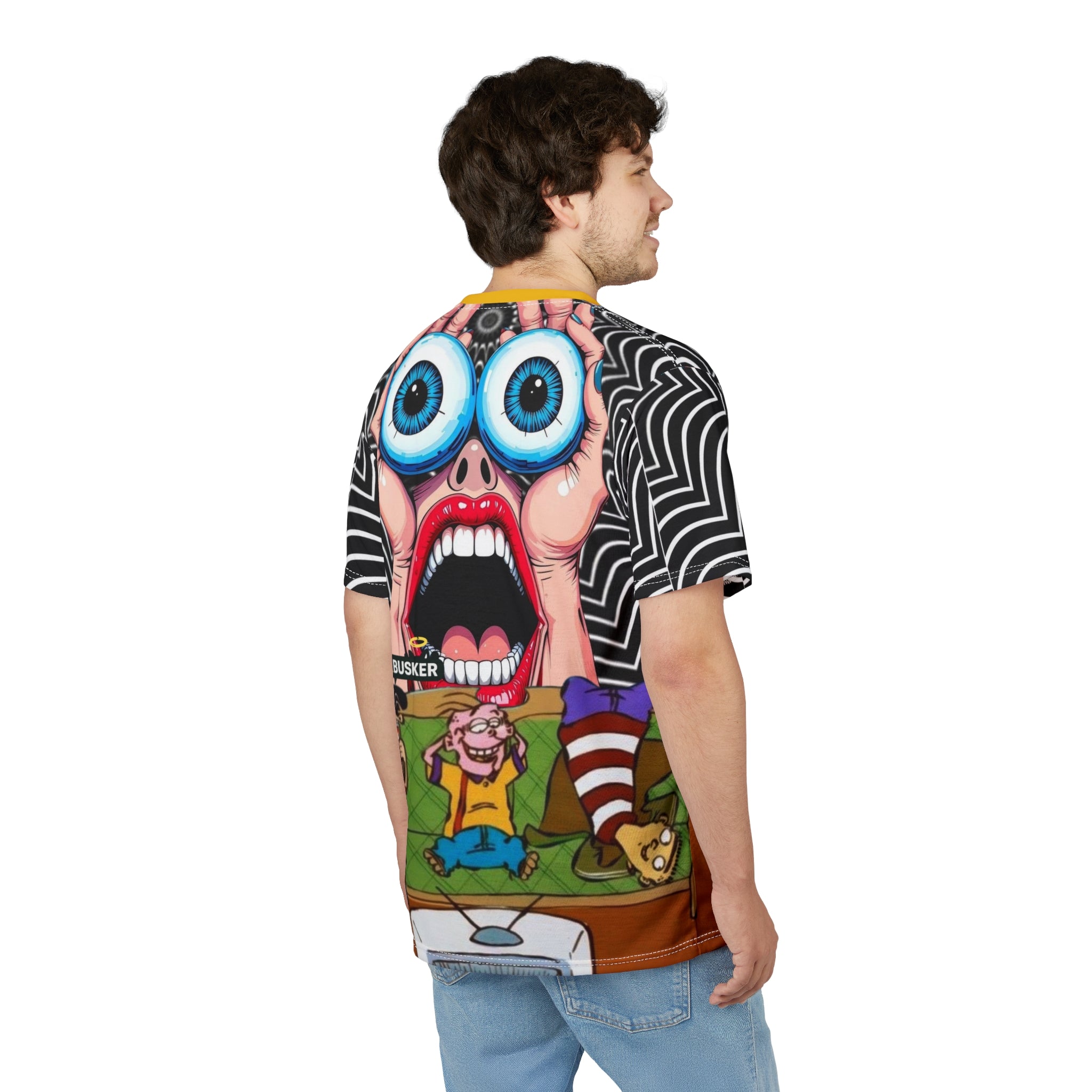 Bold Graphic Tee for Cartoon Lovers | Edgy AOP Unisex T-Shirt | Fun Gift for Anime Fans, Graphic Print Tee, Casual Wear