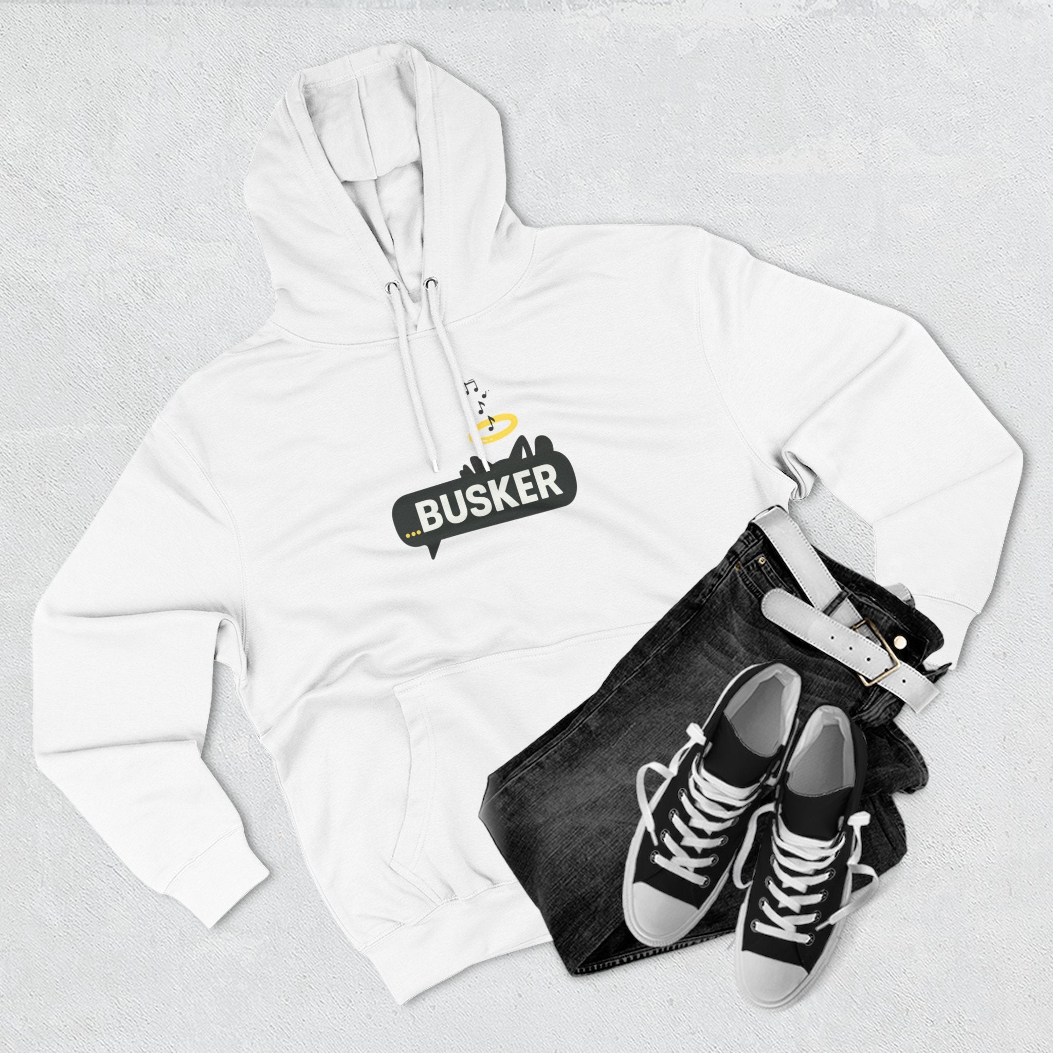 Busker Fleece Hoodie - Cozy Street Art Inspired Hoodie for Music Lovers, Casual Wear, Gift for Musicians, Concert Attire, Relaxed Fit