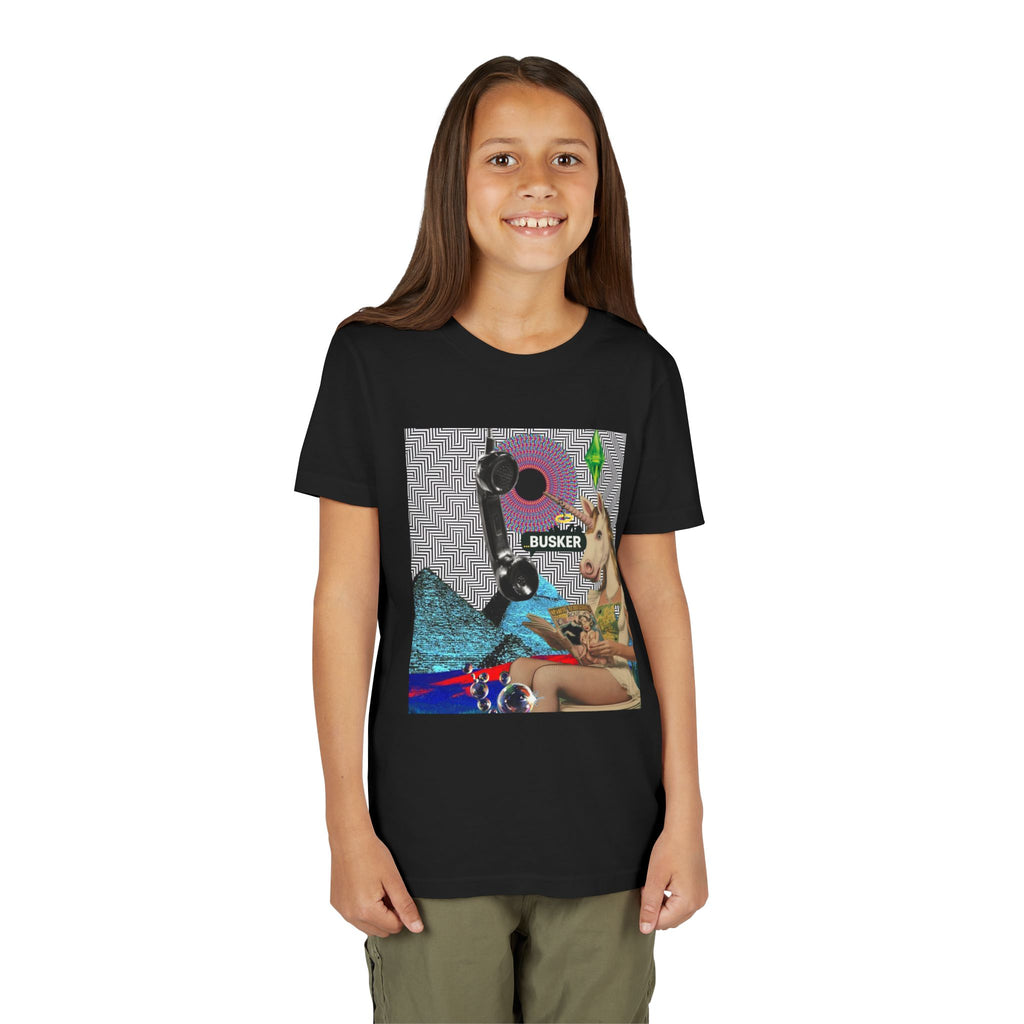 Youth Graphic Tee with Fun 'Busker' Design, Cool Summer Shirt, Gifts for Kids, Festival Attire, Trendy Youthwear