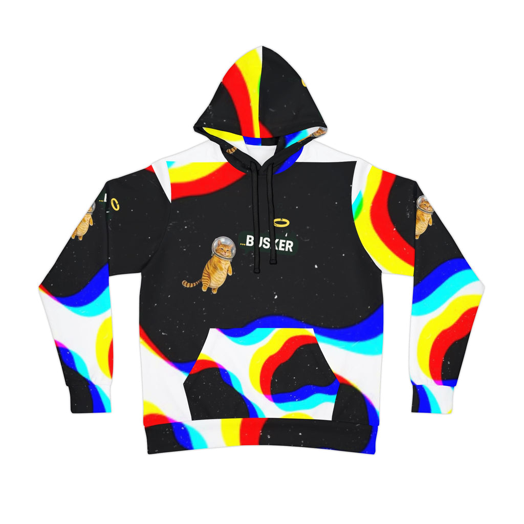 Colorful Space Cat Hoodie, Trendy Athletic Hoodie, Fun Streetwear, Unique Gift for Cat Lovers, Quirky Casual Wear