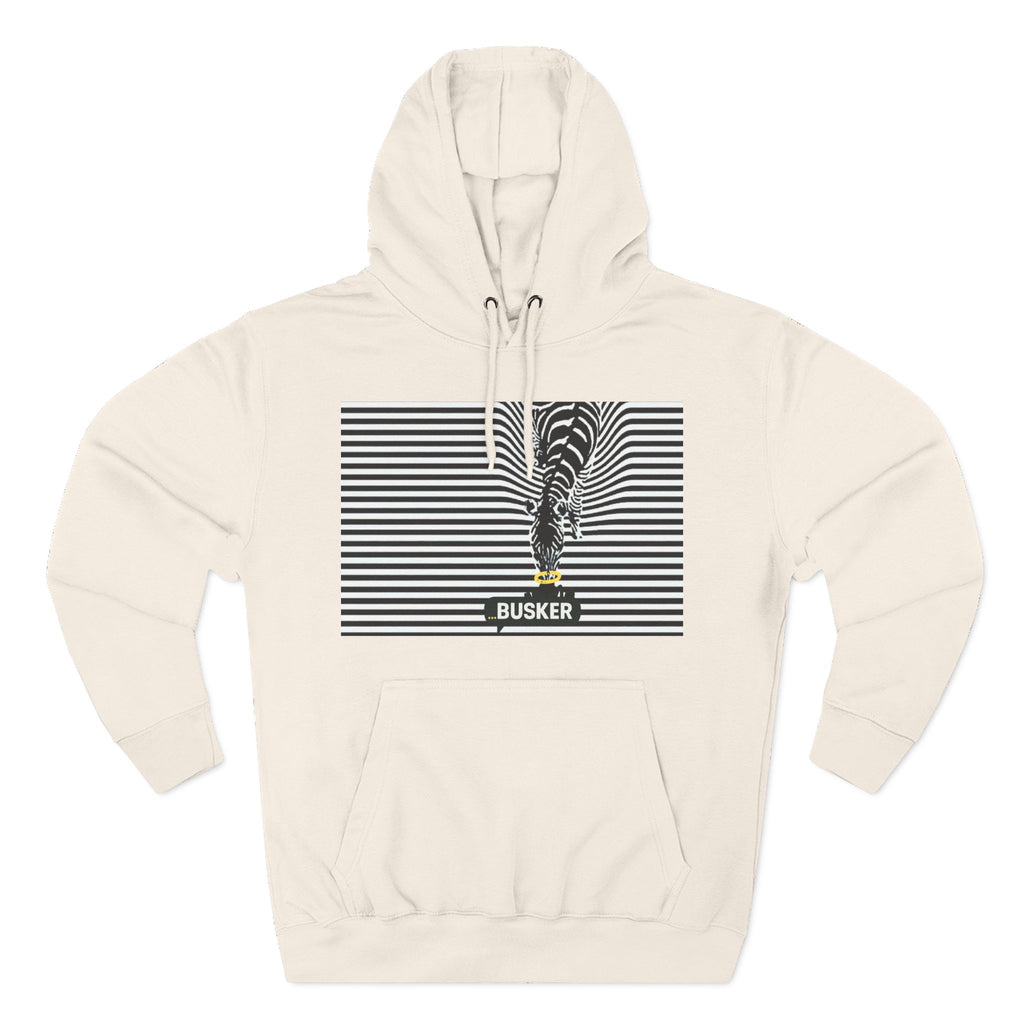 Busker Three-Panel Fleece Hoodie, Striped Design, Unisex Fashion Hoodie, Cozy Gift for Music Lovers, Street Performer Style
