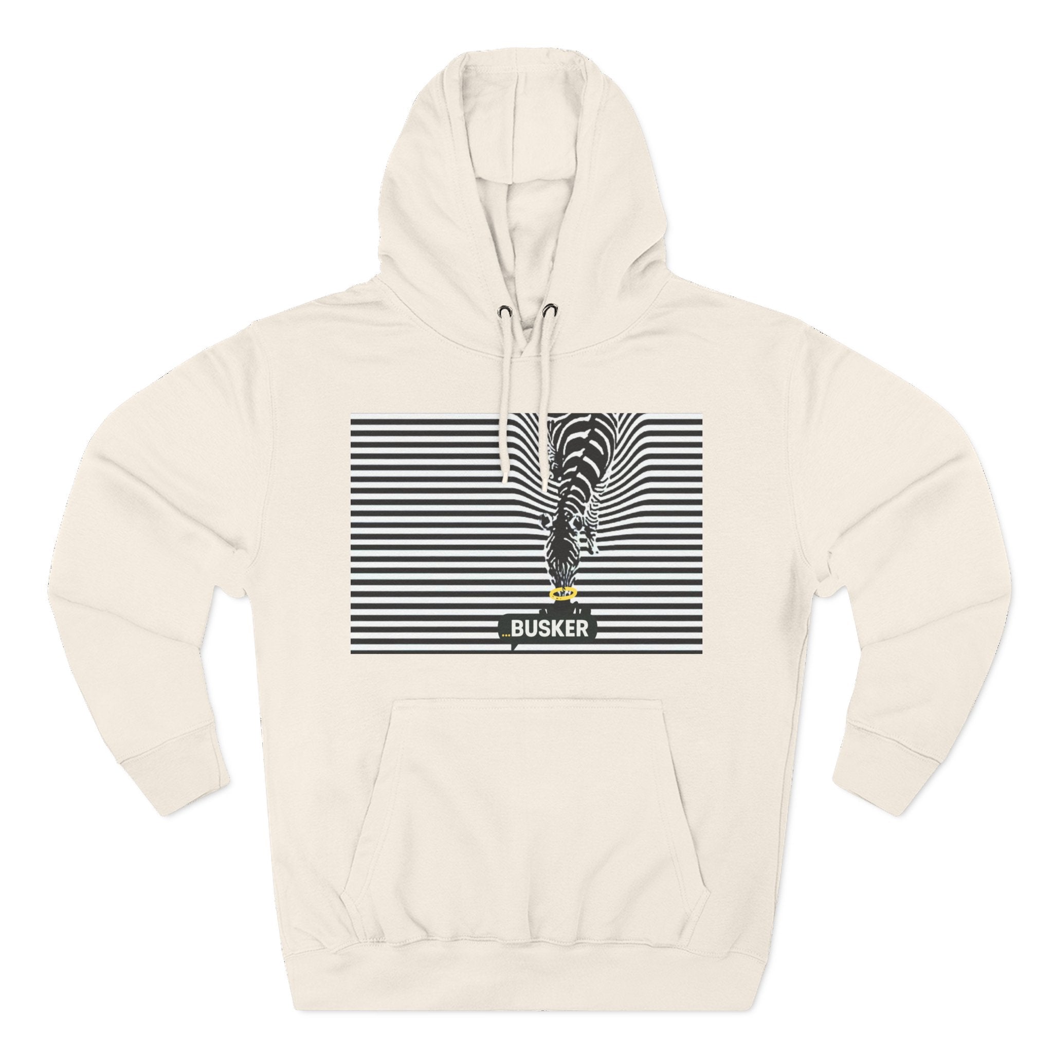 Busker Three-Panel Fleece Hoodie, Striped Design, Unisex Fashion Hoodie, Cozy Gift for Music Lovers, Street Performer Style