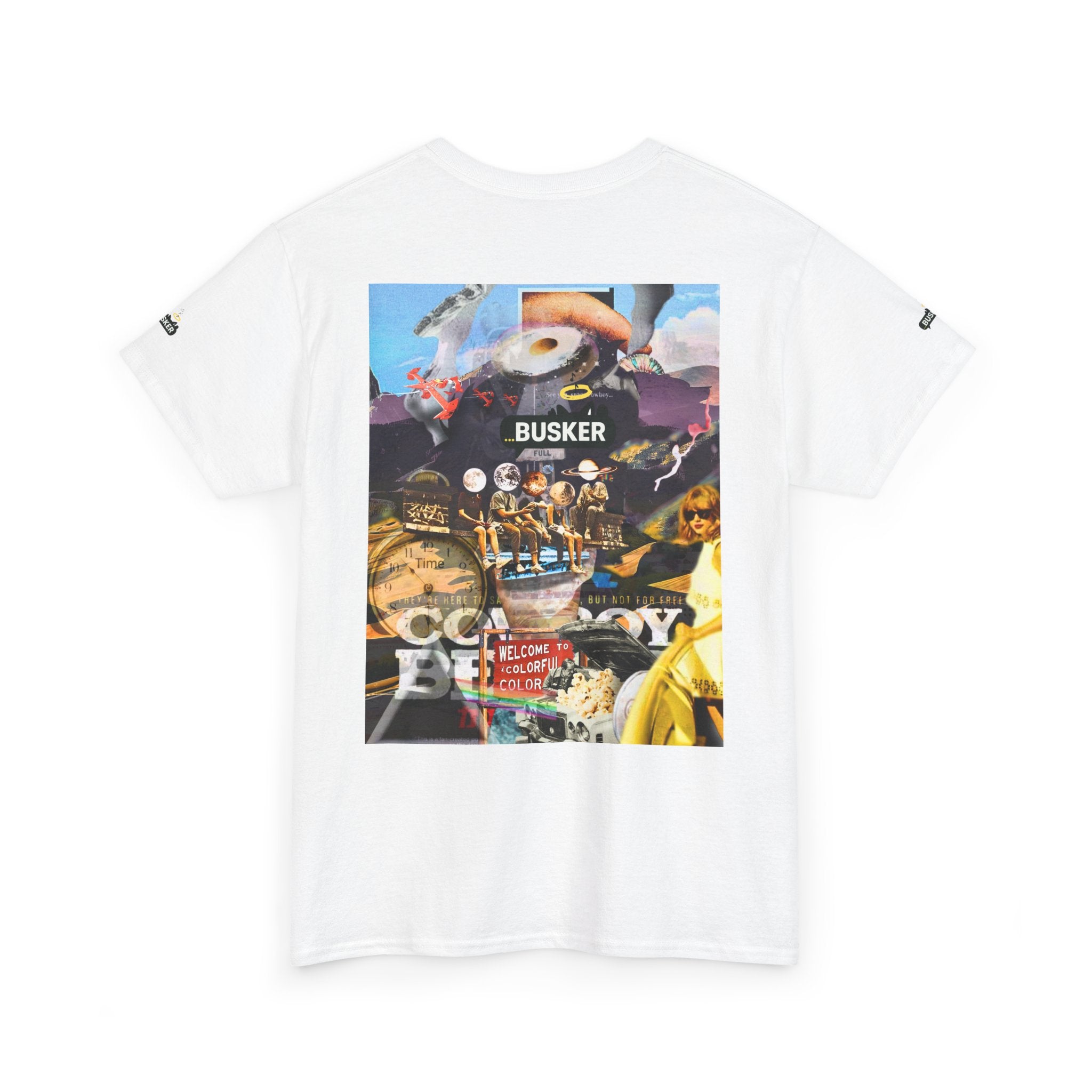 Busker Collage Graphic Tee — Vintage Music Poster Streetwear