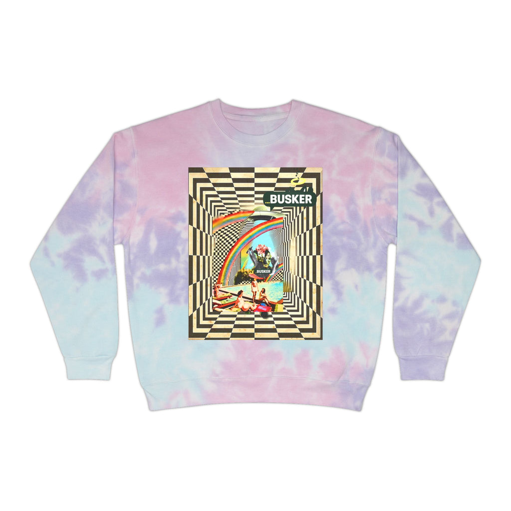 Retro Tie-Dye Sweatshirt with Rainbow Busker Design