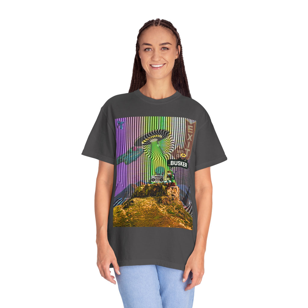 Psychedelic Busker T-Shirt, Unisex Graphic Tee, Music Lover Gift, Festival Wear, Casual Streetwear, Colorful Arttee