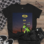 Dinosaur Busker Tee - Fun Women's Cotton T-Shirt, Casual Wear, Gift for Music Lovers, Dinosaur Design, Summer Essential